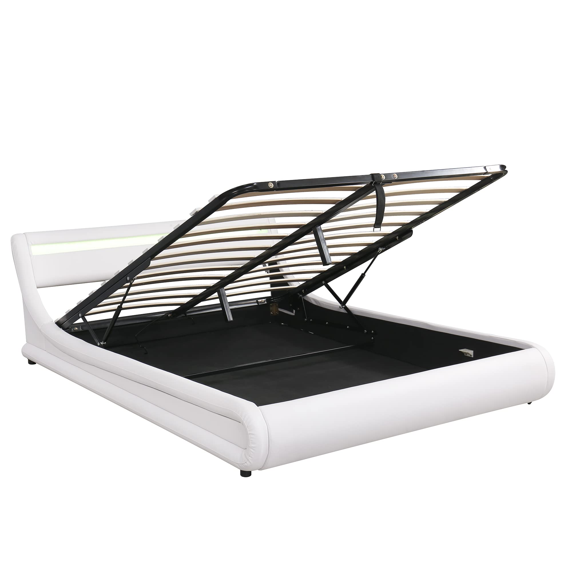 Modern Gas Lift Storage Bed with LED Headboard - Upholstered Leather Platform Bed with Hydraulic Storage System, Queen Size - Perfect for Small Bedrooms, Guest Rooms & Modern Apartments