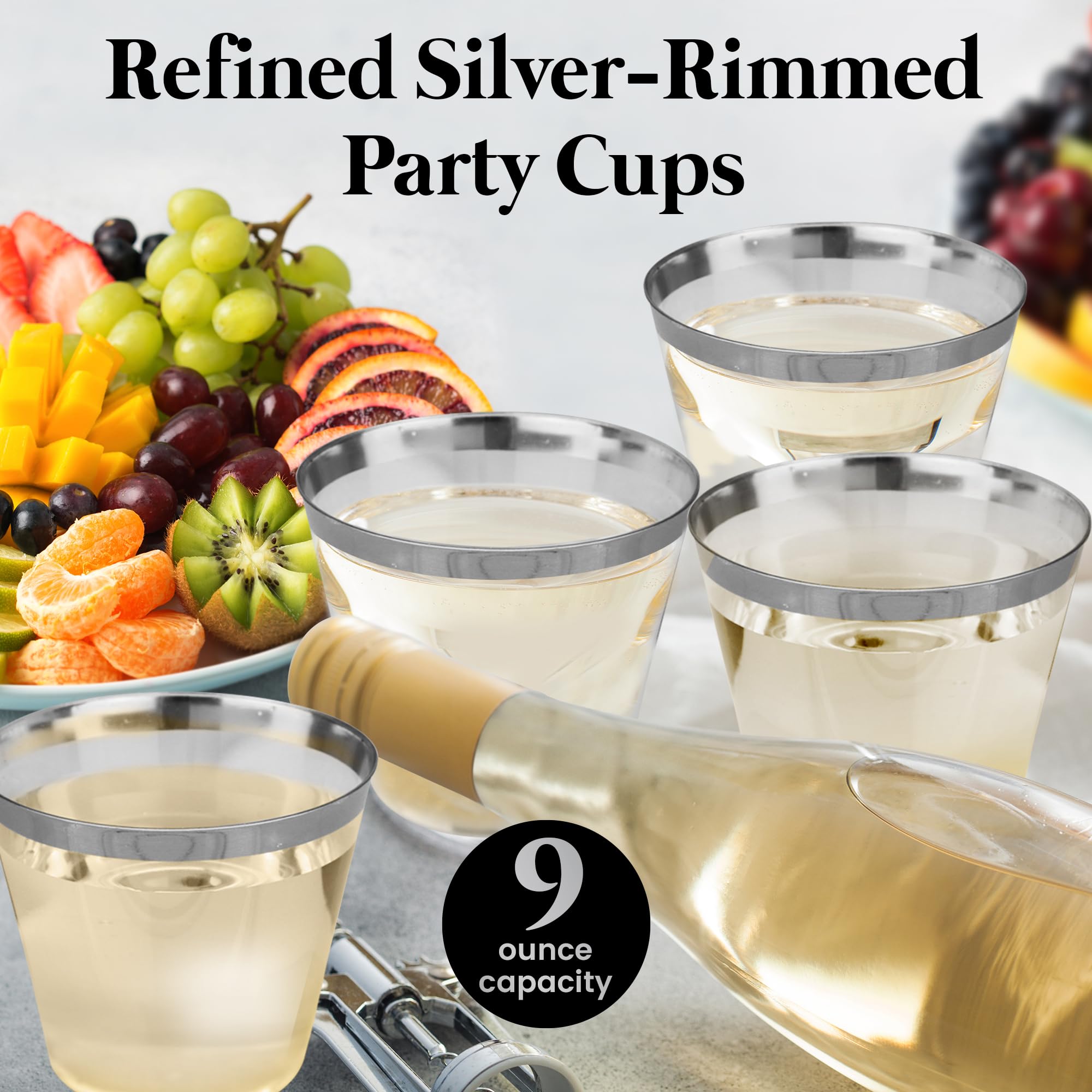 Premium 600-Piece Silver Dinnerware Set - 200 White & Silver Plastic Plates, 300 Silver Plastic Cutlery, 100 Silver Plastic Cups - Elegant Disposable Tableware for Weddings, Parties & Events (Serves 100 Guests) - Perfect for Bridal Showers, Banquets & Catering Services