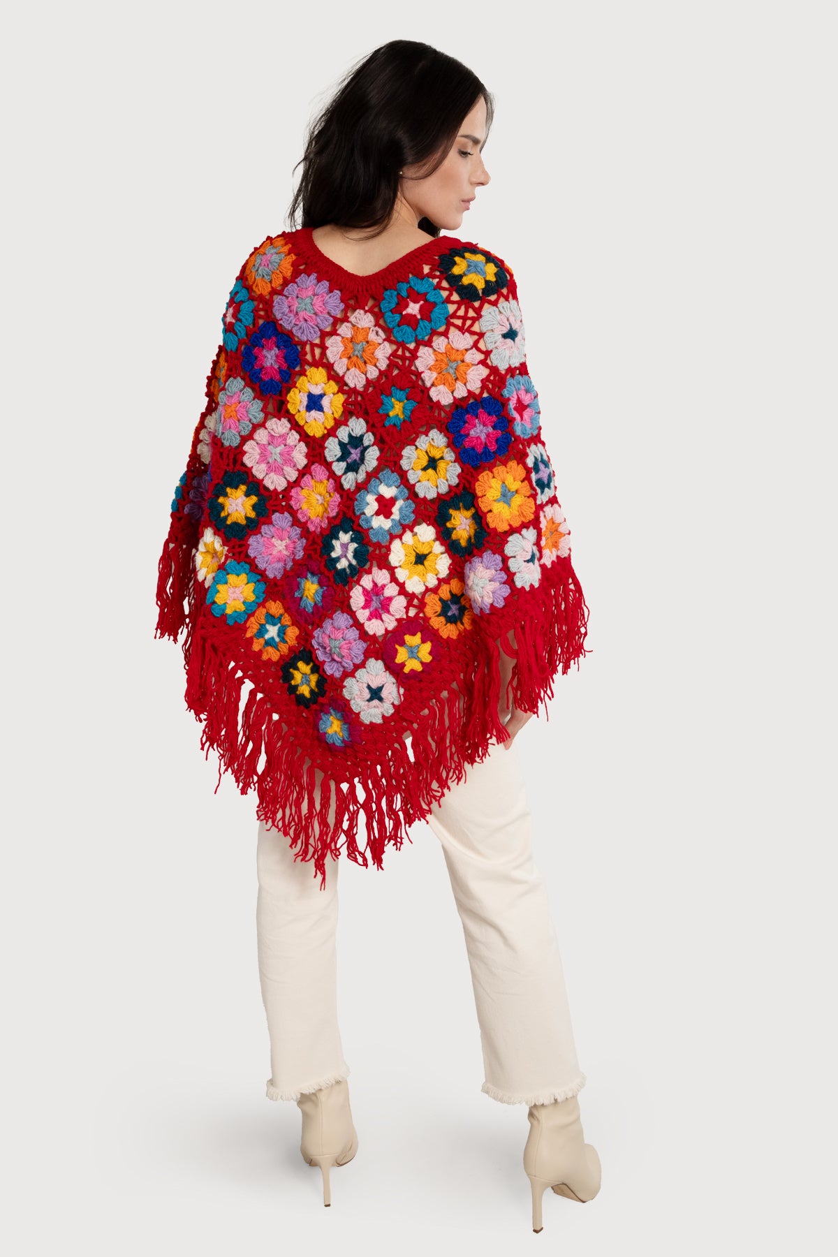 Stylish Crochet Fringe Sweater Poncho for Women - Boho Chic Knit Cardigan Wrap - Perfect for Fall Fashion, Beach Cover Up & Cozy Lounge Wear
