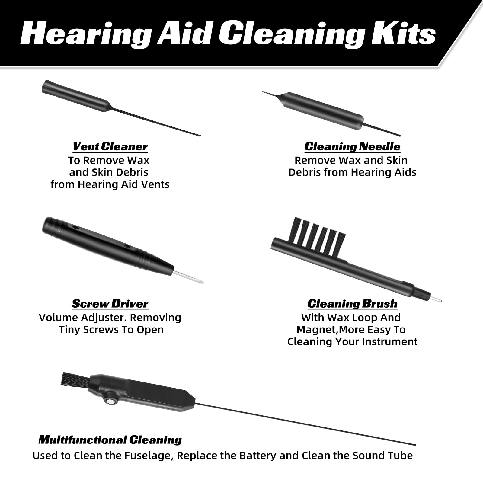Hearing Aid Cleaning Kit with Brush & Wax Loop - for Hearing Amplifiers & Daily Care