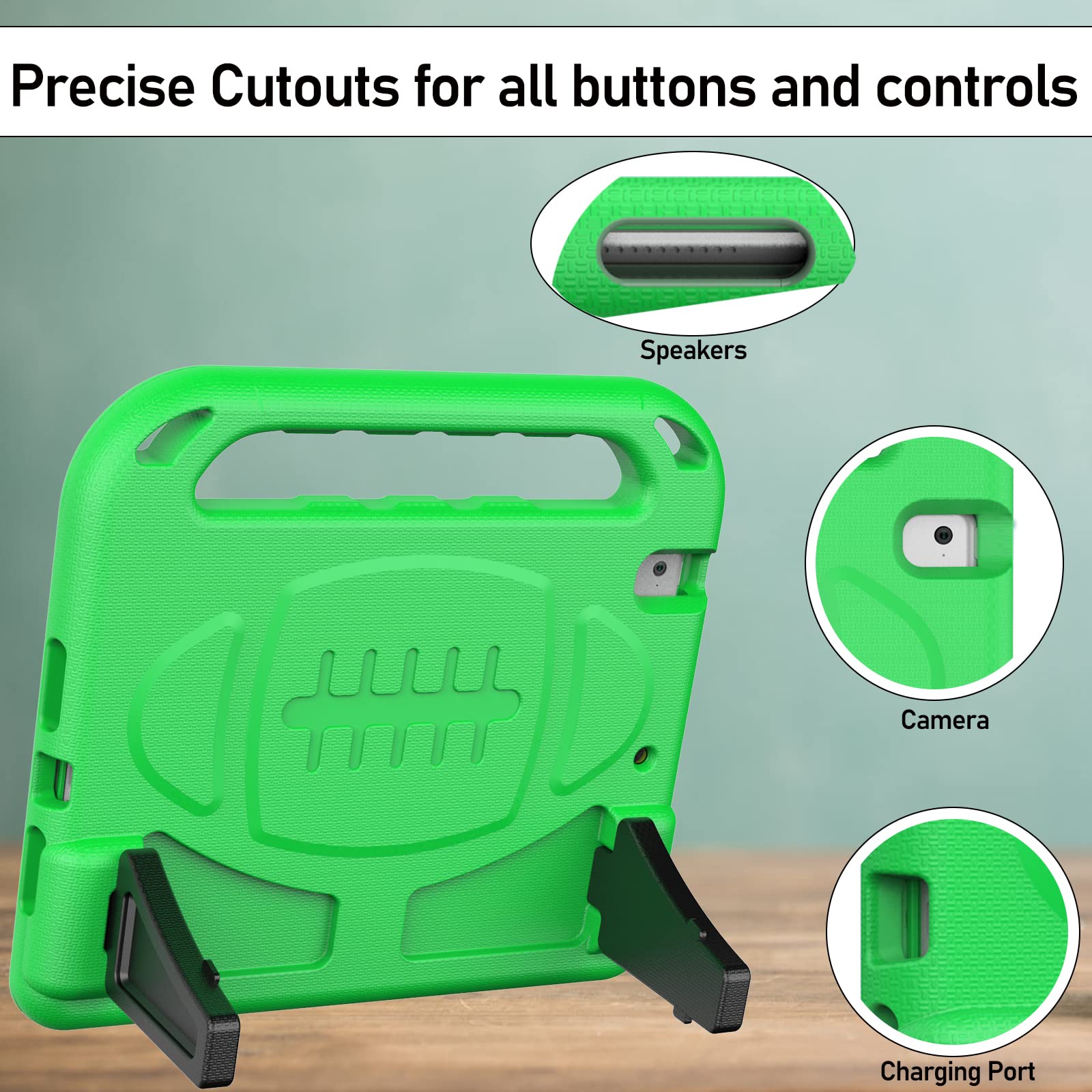 LTROP Shockproof Kids iPad Case for iPad 6th/5th Generation & Air 2 (9.7 Inch 2018/2017) - Built-in Screen Protector with Handle Stand - Green - Perfect for School, Travel & Home Learning
