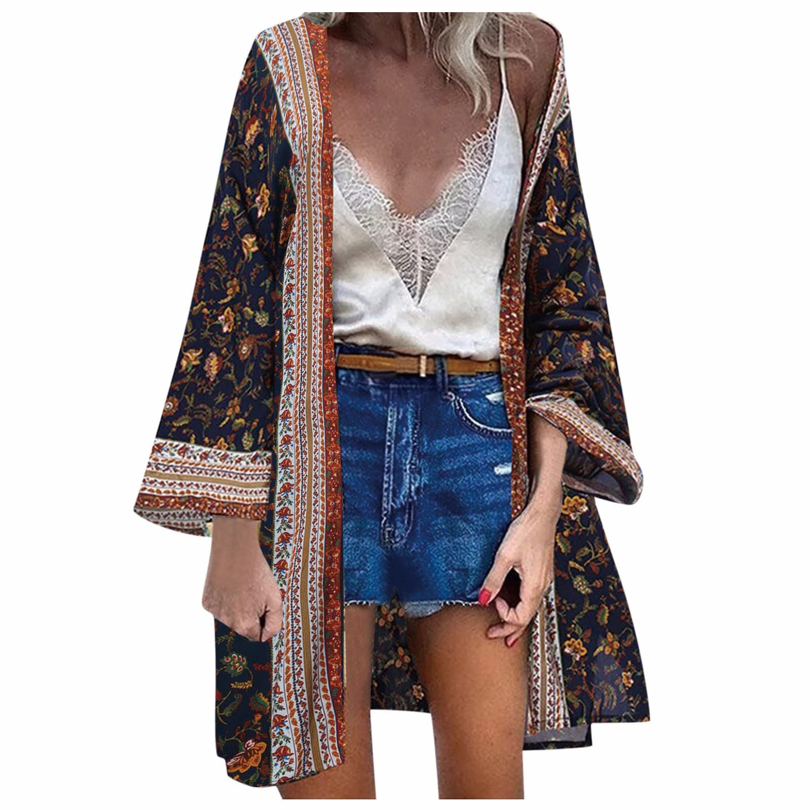 Women's Workout T-Shirts - Bohemian Print Long Sleeve Loose Cardigan for Yoga, Gym & Beach Holiday Fashion Tops | Casual Wear, Travel Outfits & Summer Vacation Style