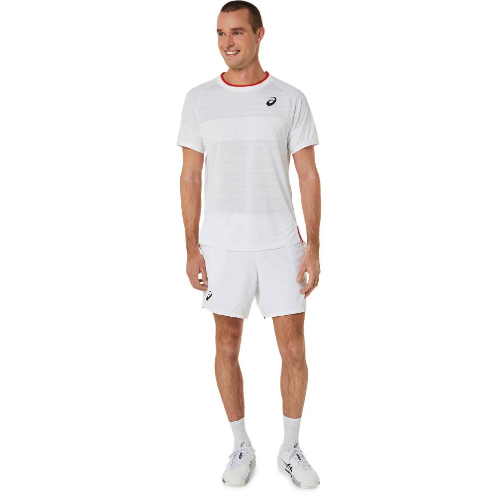 ASICS Men's Match Short Sleeve Tennis Shirt - Moisture-Wicking Performance Top for Tennis & Training (Brilliant White) - Perfect for Court Sports & Gym Workouts