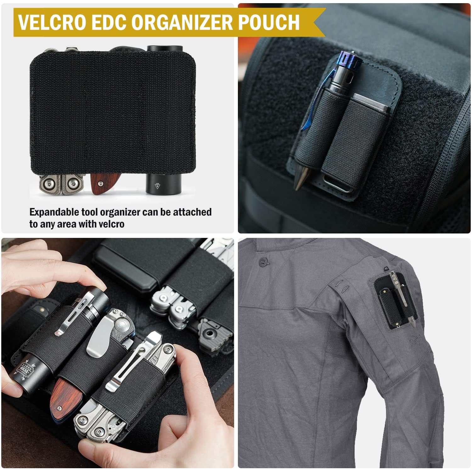 Viperade PL6 EDC Elastic Organizer Patch with Hook - Side Leather EDC Holder Patch for Tactical Pen, Flashlight, Battery & Gears - Perfect for Organizing Your Everyday Carry Bag, Backpack or Tactical Vest