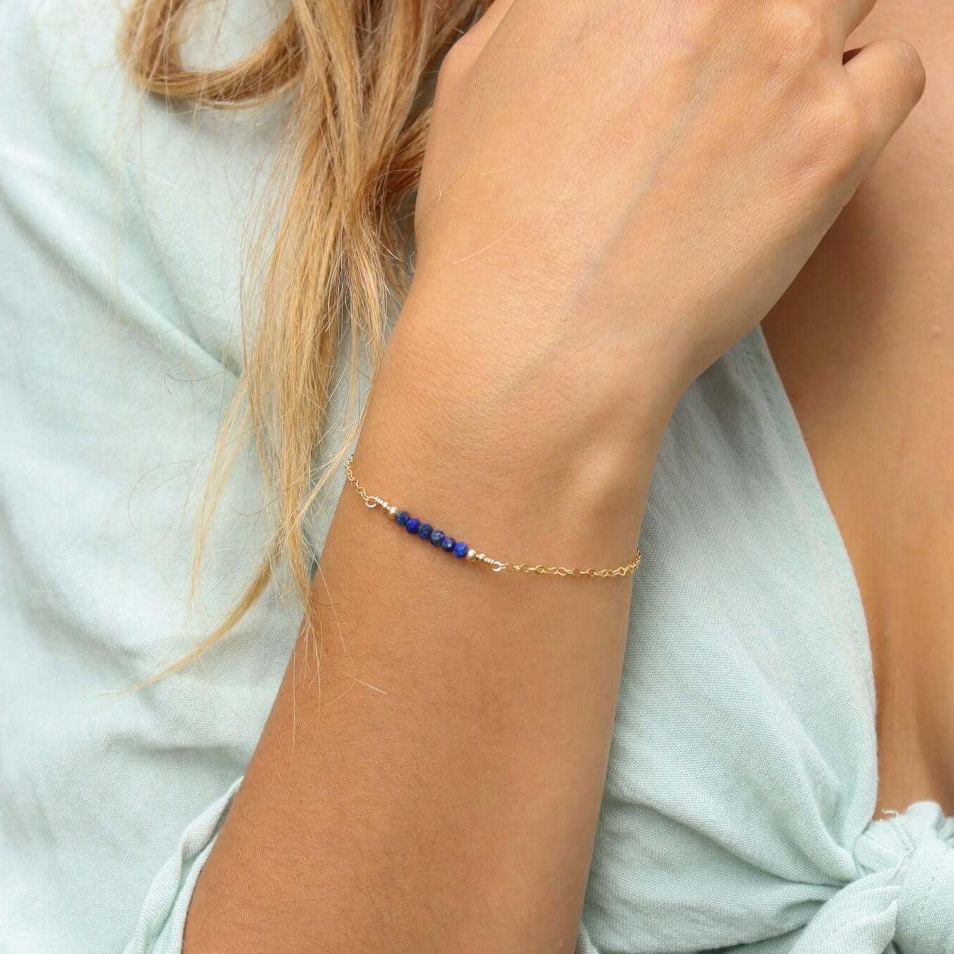 Sparkling Blue Lapis Lazuli Gemstone Faceted Bead Bar Bracelet for Women - Handmade Adjustable Healing Crystal Jewelry for Meditation, Yoga & Spiritual Gifts