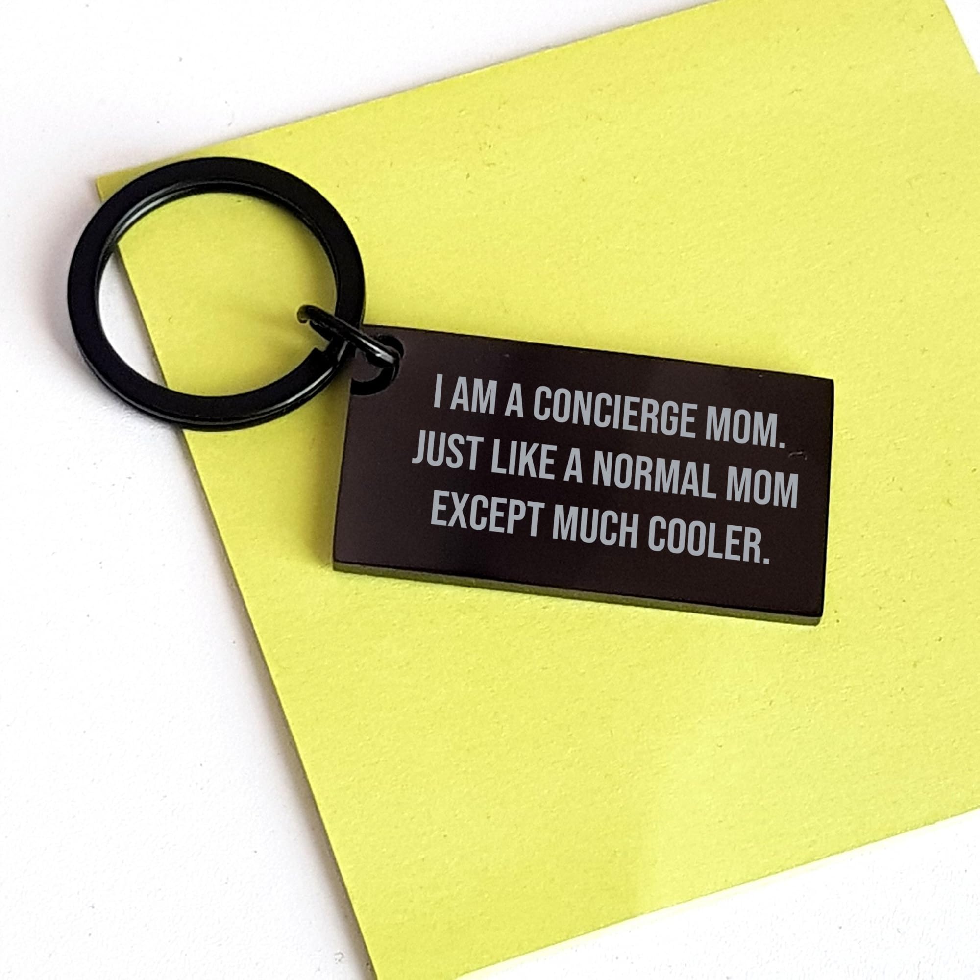Funny Engraved Stainless Steel Keychain for Concierge Moms - Graduation Gift from Mom to Daughter - Inspirational Keyring for Nurses, Teachers & Healthcare Workers - Perfect for Graduation Celebrations, Work Gifts & Daily Motivation (Black, Small)