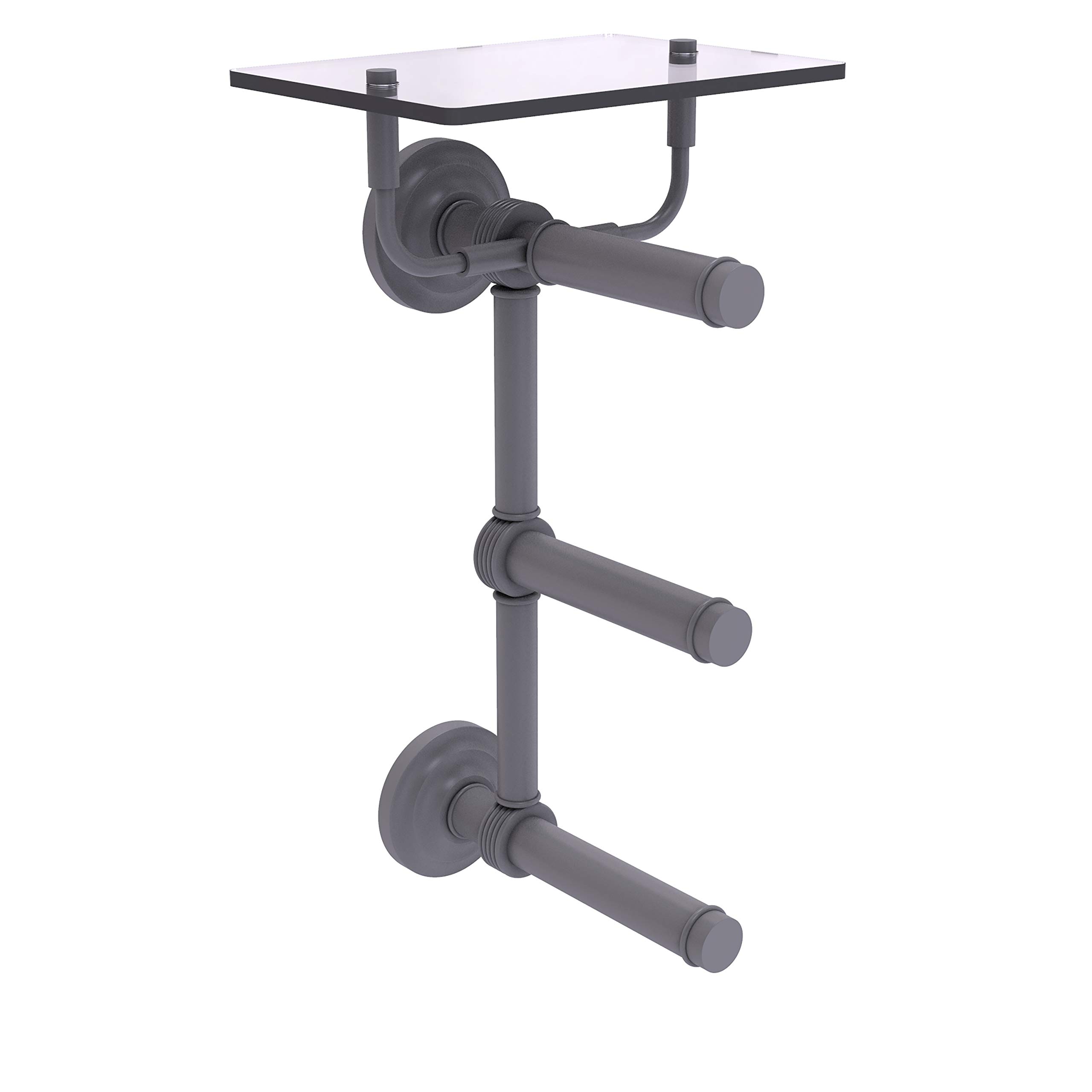 Allied Brass QN-35-3VS 3-Roll Glass Shelf Toilet Paper Holder in Matte Gray - Modern Bathroom Tissue Dispenser for Home & Commercial Use