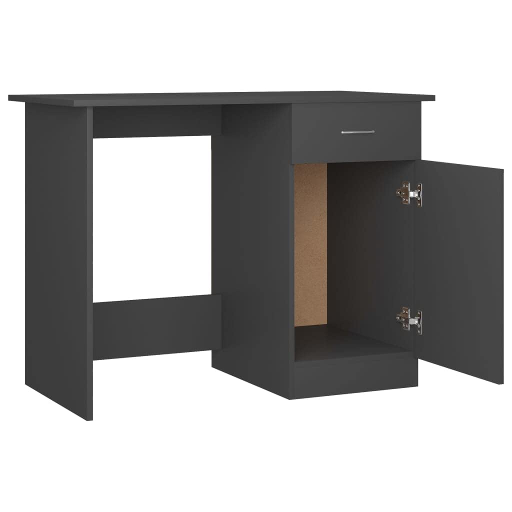vidaXL Gray Engineered Wood Computer Desk with Drawer - Home Office Desk for Study, Work & Gaming | Space-Saving Modern Workstation