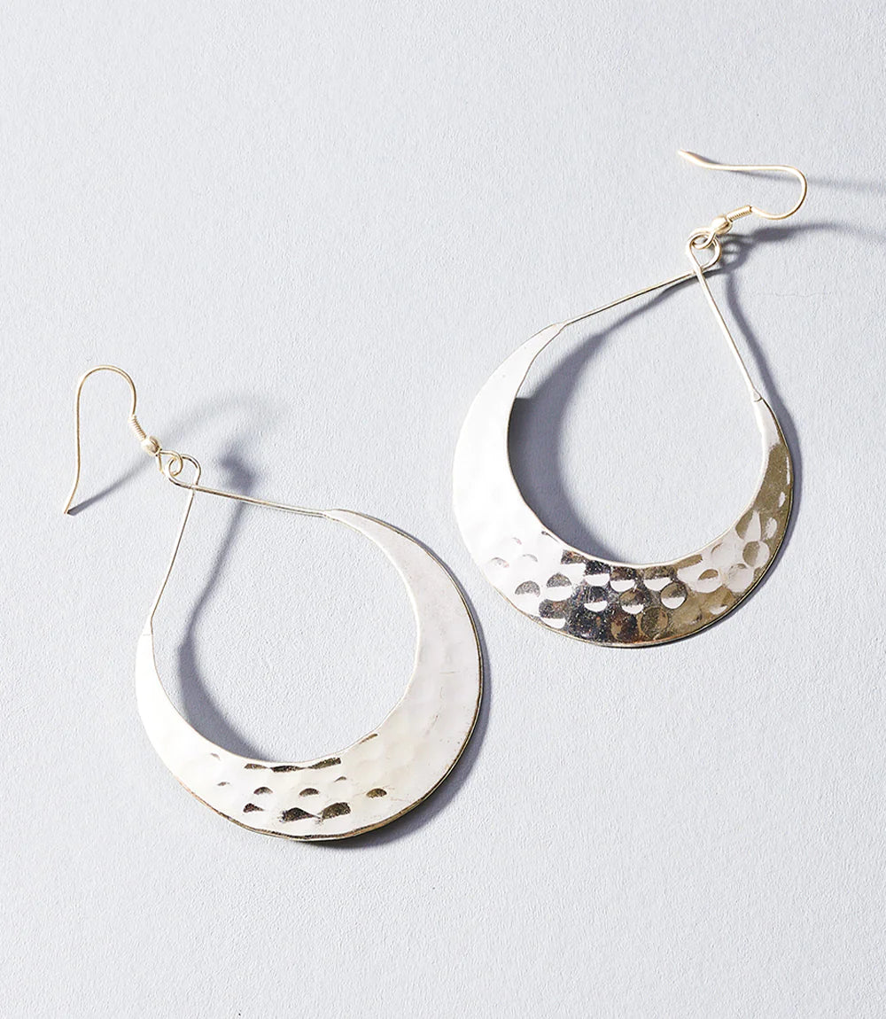Lunar Crescent Hammered Silver Hoop Earrings for Women - Handmade Sterling Silver Moon Earrings - Boho Chic Jewelry for Everyday Wear & Special Occasions