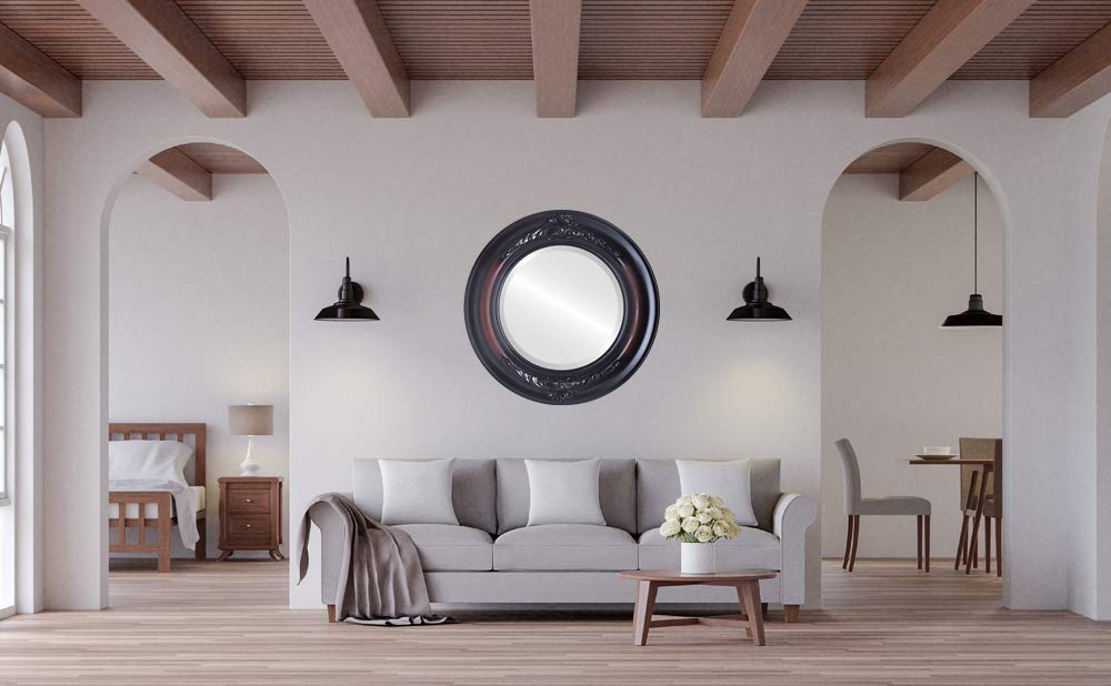 Ovalcrest 19x19 Inch Round Beveled Wall Mirror - Winchester Style Rosewood Frame - Elegant Home Decor for Living Room, Bedroom & Entryway