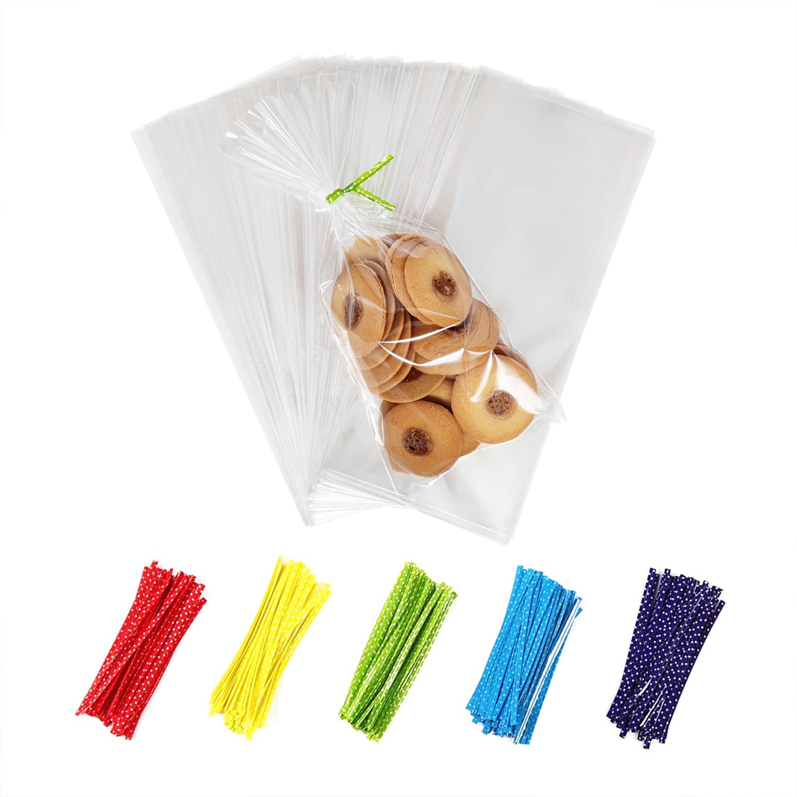 Newkita 100-Pack 4x9 Inch Clear Cellophane Bags with 4
