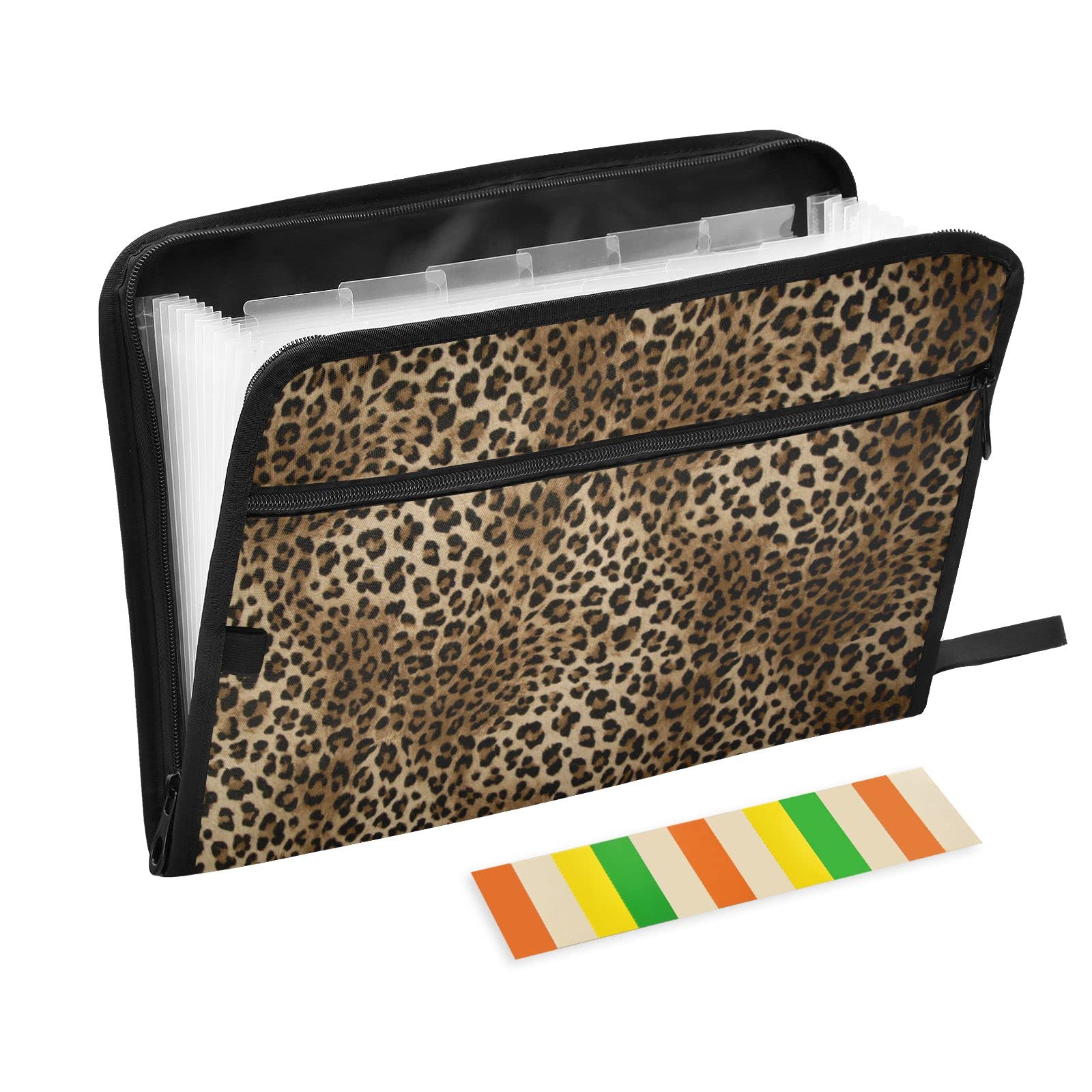 Kcldeci 13-Pocket Leopard Print Expanding File Folder - Accordion Document Organizer with Zipper Closure for A4/Letter Paper - Perfect for Office, School & Home Organization