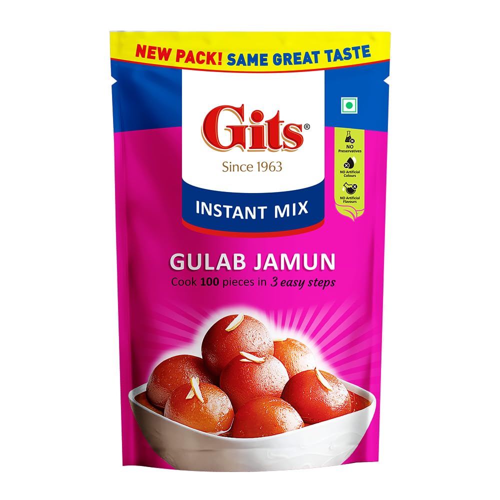 Gits Instant Gulab Jamun Dessert Mix - 500g Pack Makes 100 Pieces | Vegetarian Indian Sweet | Perfect for Festivals, Parties & Tea Time Snacks
