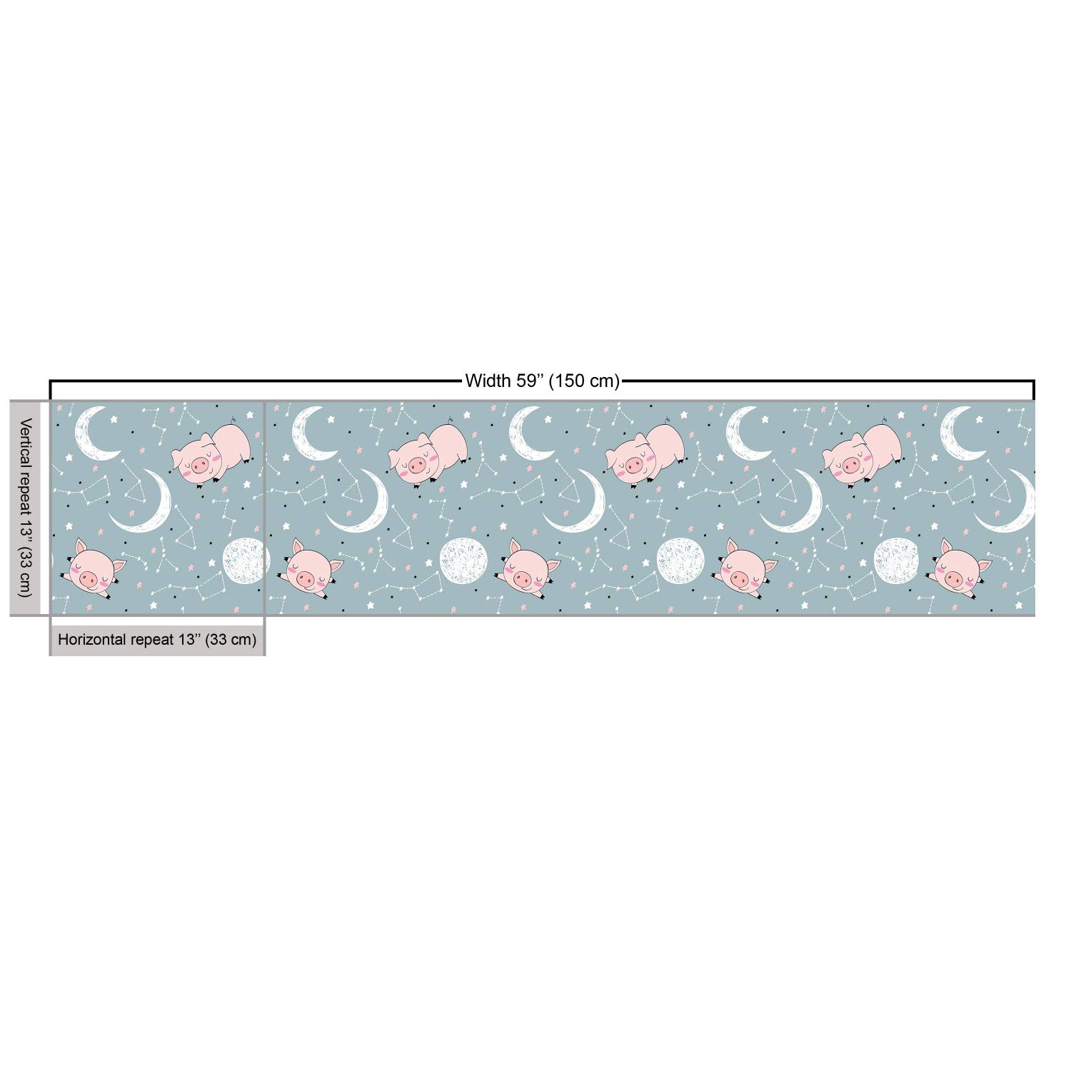 Ambesonne Cartoon Fabric by The Yard - Funny Pig Silhouettes with Stars, Moon & Planets Design - Decorative Upholstery Fabric for Sofa, Curtains & Home Decor (10 Yards, Rose Cadet Blue) - Perfect for Nursery, Bedroom & DIY Craft Projects