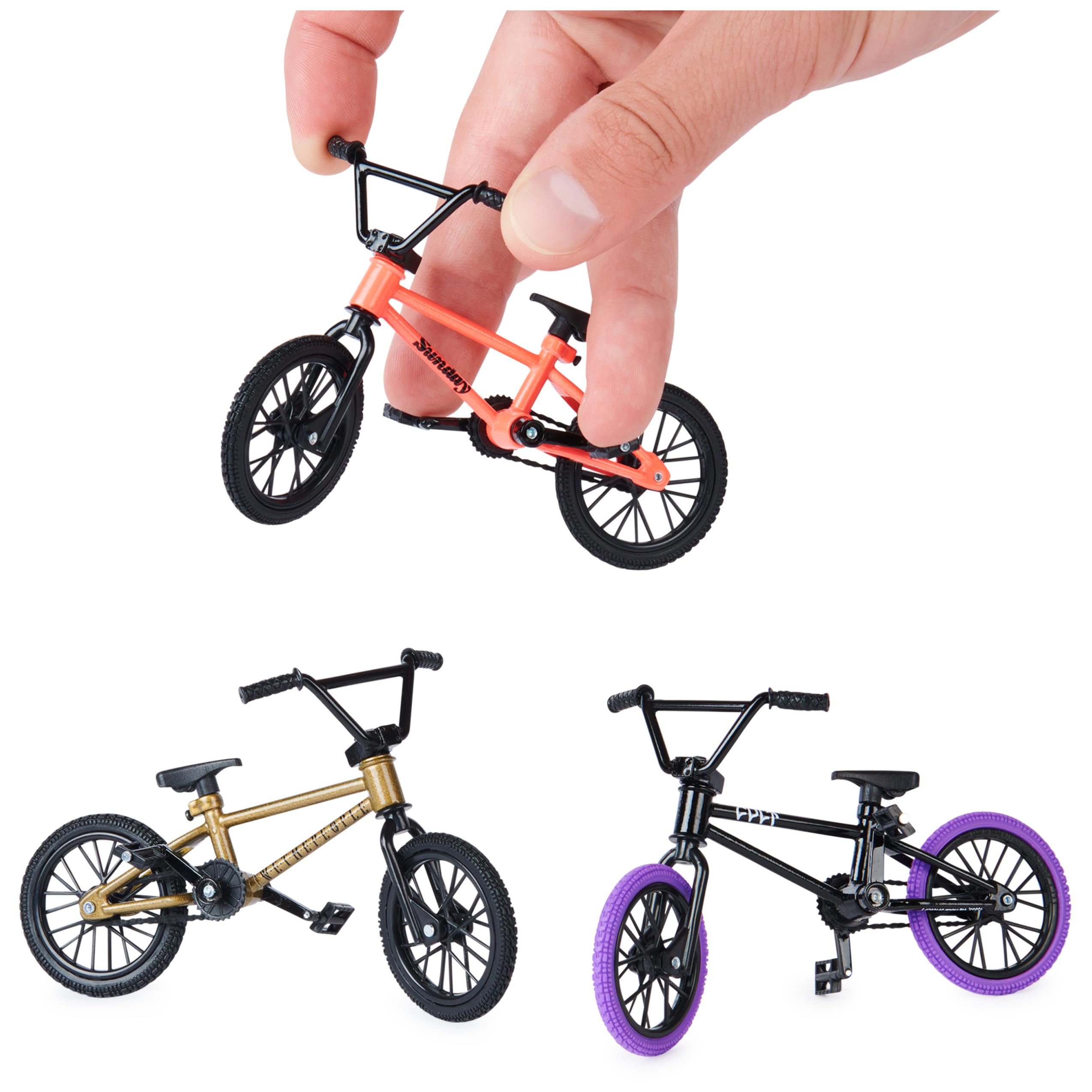 Tech Deck BMX Finger Bike 3-Pack - Collectible & Customizable Mini BMX Bicycle Toys for Kids & Adults Ages 6+ - Perfect for Stunt Shows, Desk Racing & Collector Displays (Amazon Exclusive)