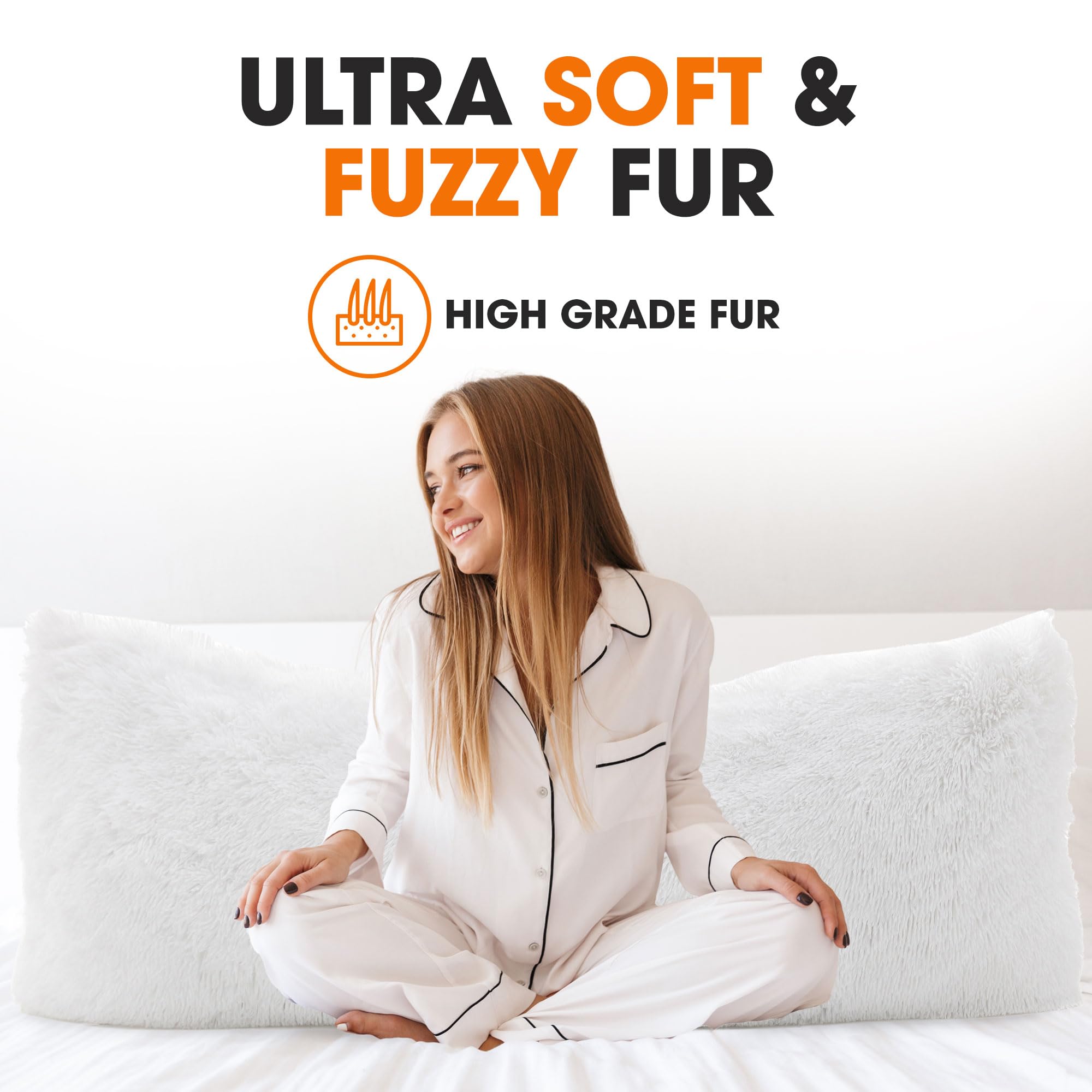 Cheer Collection Long Body Pillow - Ultra Soft 20x54 Plush Side Sleeper Pillow with Shaggy Cover for Couch & Bed | Perfect for Back Support, Pregnancy Comfort & Home Decor (White)