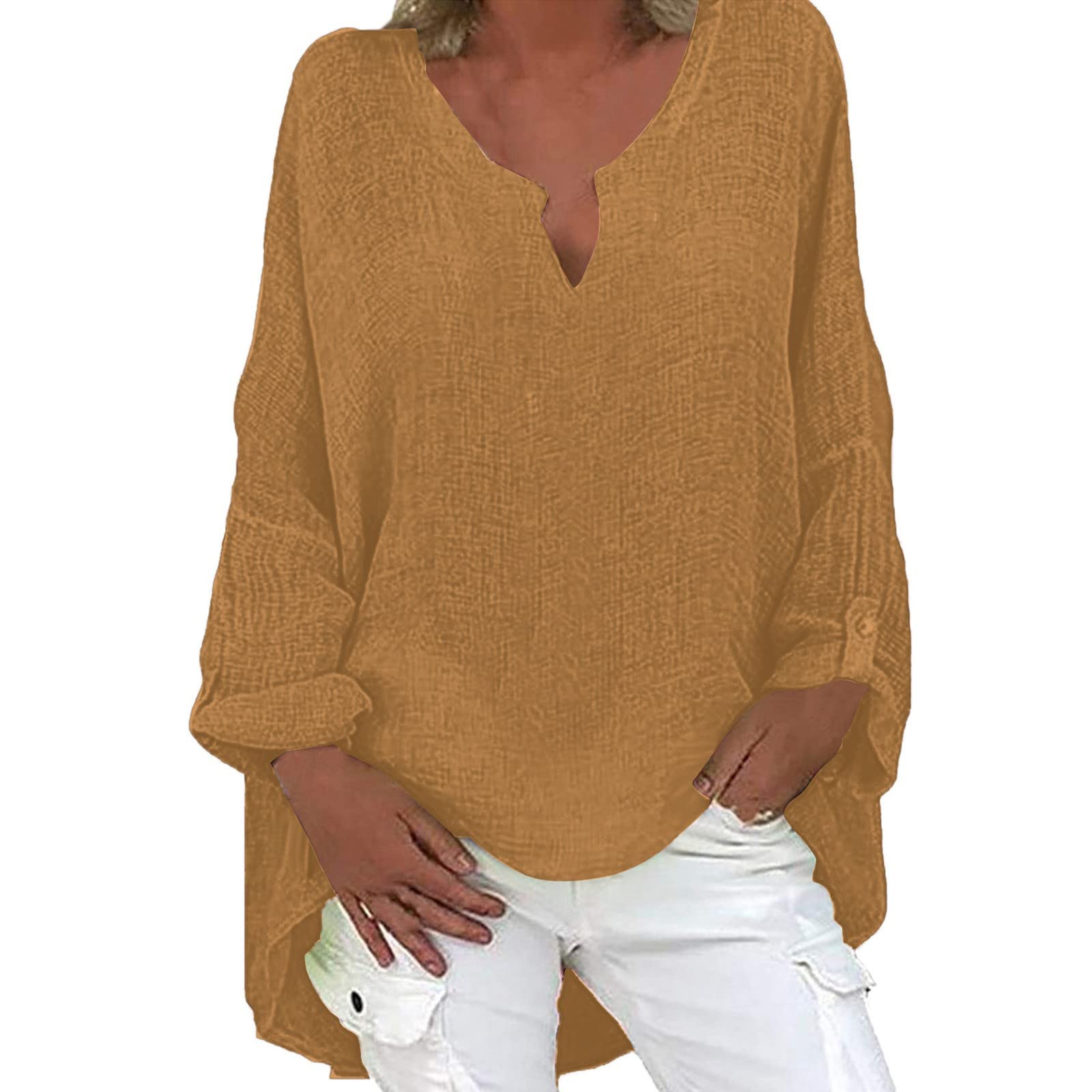 Women's White Linen Button Down Shirt - Casual & Business Blouse Tunic Top for Office, Summer & Everyday Wear