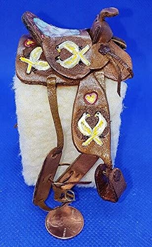 1:12 Scale Miniature Dollhouse Furniture Kit - Handcrafted Brown Carved Leather Saddle with Birds & Hearts Design | Perfect for Dollhouse Scenes, DIY Miniature Projects & Collectors