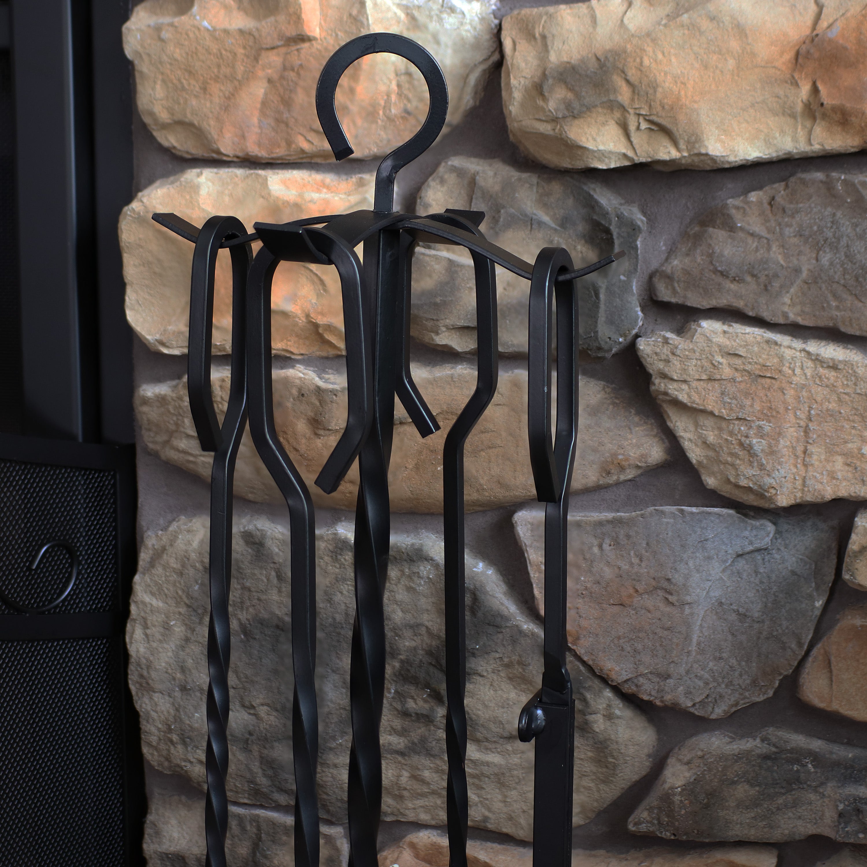 Sunnydaze 4-Piece Steel Fireplace Tool Set with Stand - Heavy Duty Fireplace Accessories for Wood Burning Stoves & Fire Pits - Perfect for Indoor & Outdoor Use