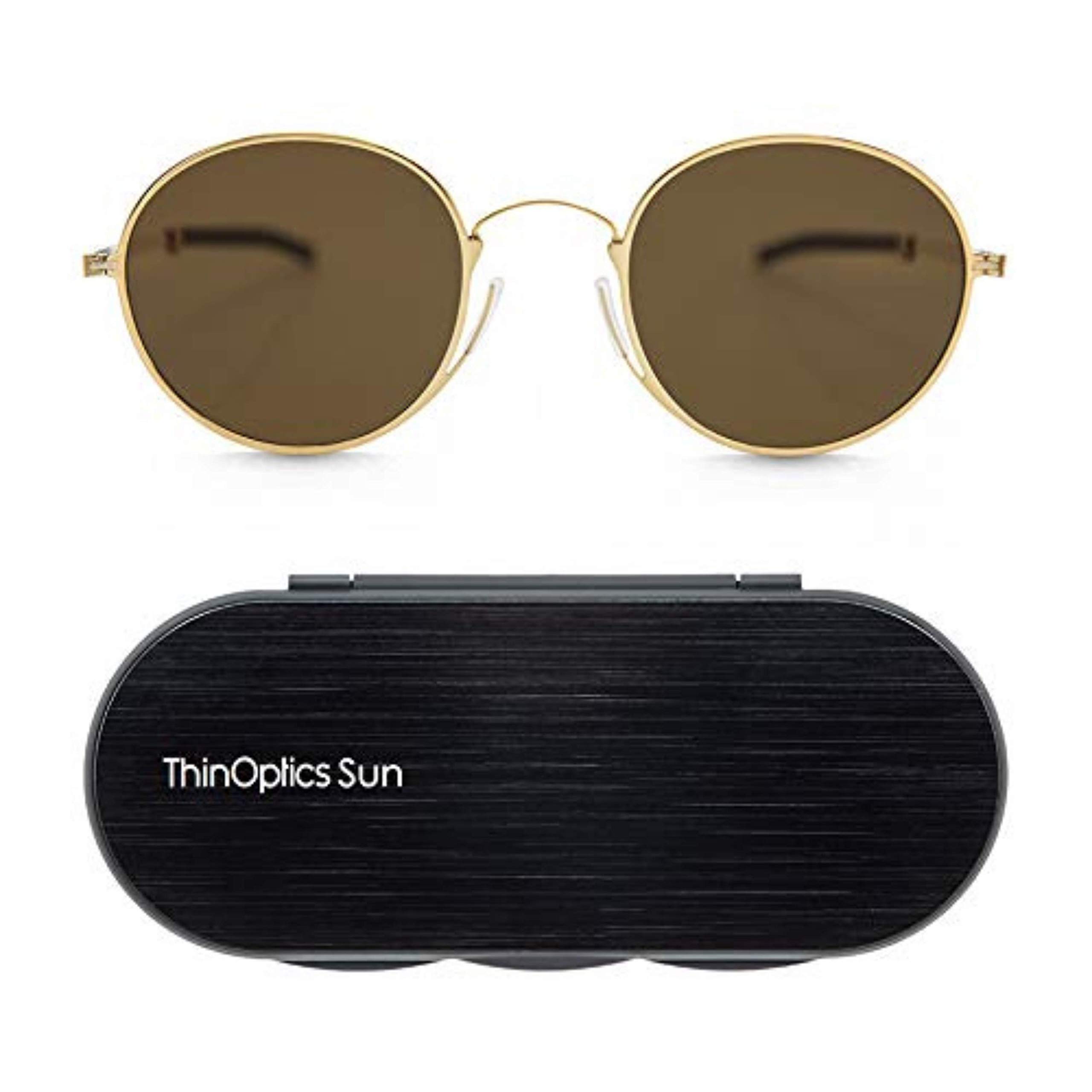 ThinOptics Milano Aluminum Case with Round Sunglasses - Stylish & Durable Eyewear for Outdoor Activities, Travel, and Everyday Use