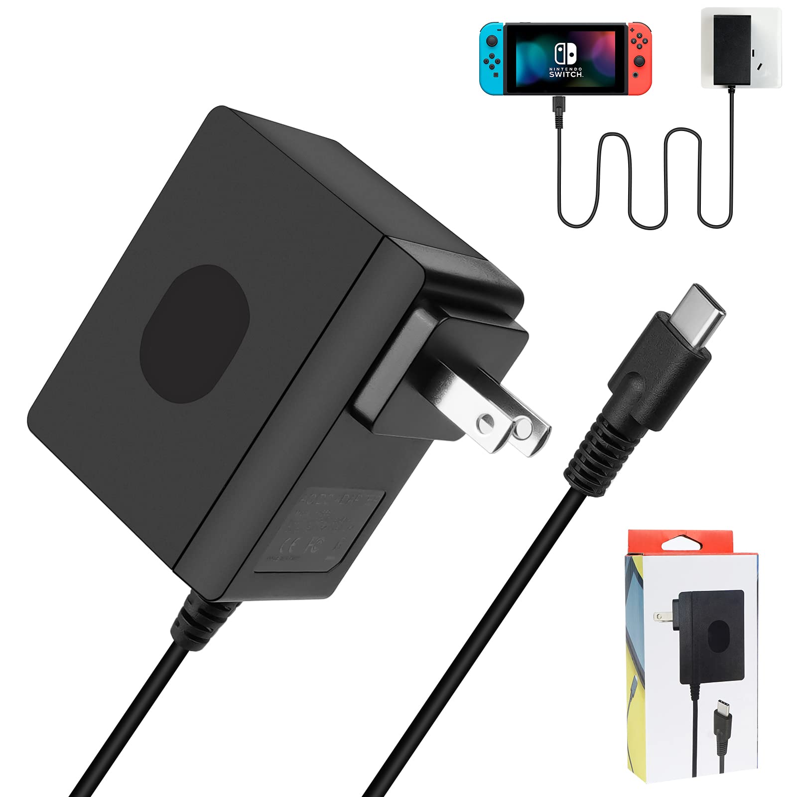 10Ft Fast Charger Replacement for Nintendo Switch - Supports TV Mode & Dock Station with 10Ft USB C Cable - Perfect for Gaming, Travel & Home Entertainment