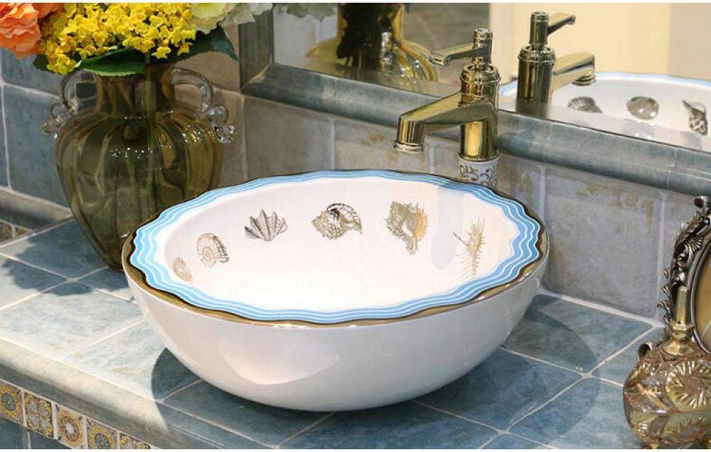 Modern Ceramic Vessel Sink - Round Thick Bowl Bathroom Countertop Basin with Marine Style Design | Perfect for Coastal, Nautical & Contemporary Bathroom Decor