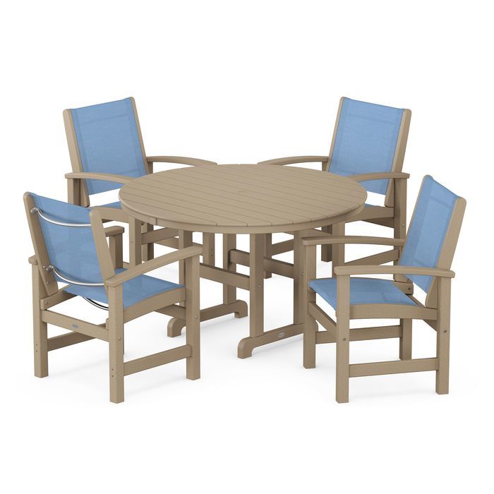 POLYWOOD Coastal 5-Piece Round Farmhouse Dining Set - Outdoor Patio Furniture for Backyard, Poolside & Beach House Dining