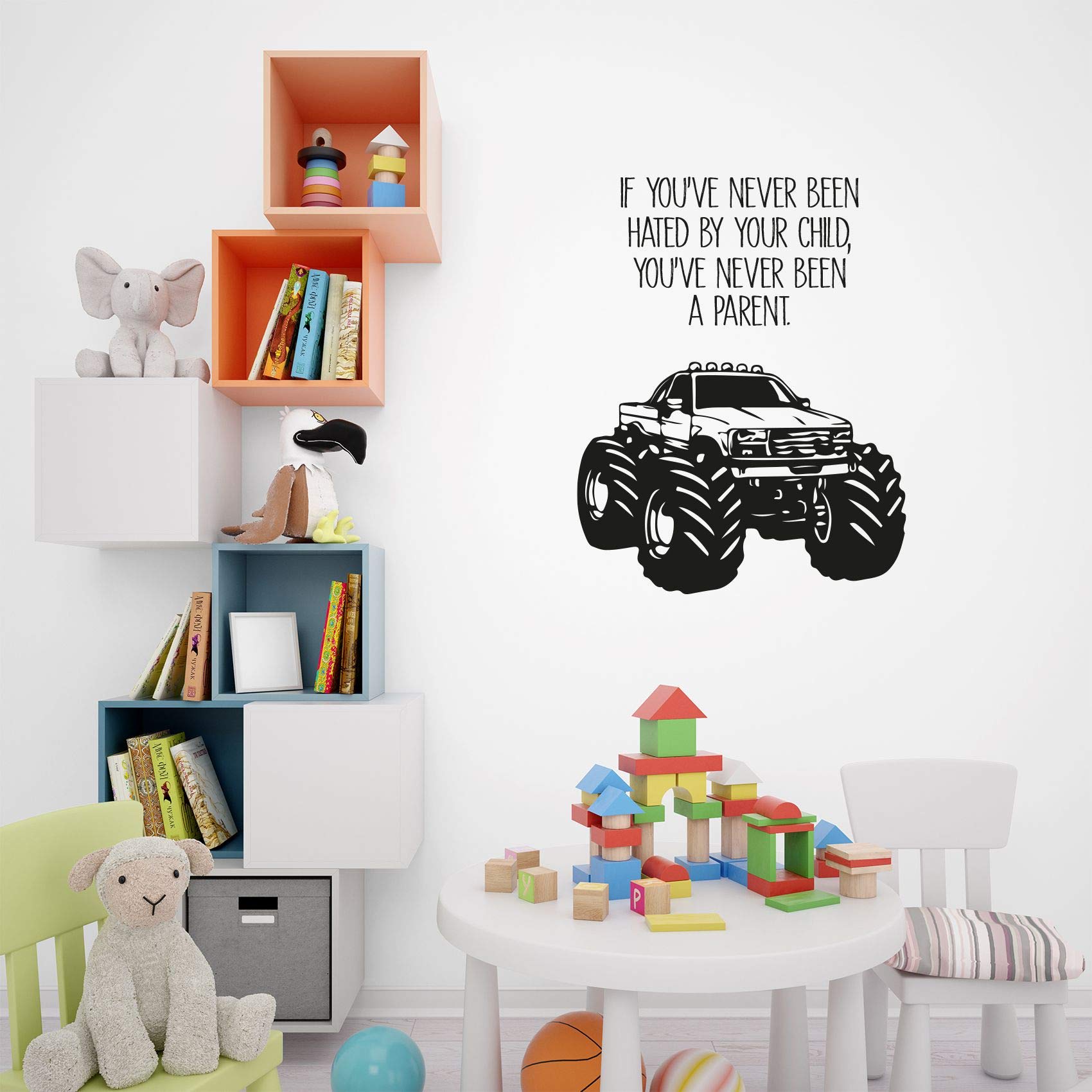 Fun Monster Truck Toy Car Wall Sticker Decal - 10x8 Inch Vinyl Wall Art for Kids Room, Nursery, Bedroom & Kindergarten Decor - Perfect for Boys & Girls Room Decoration, Home & School Use