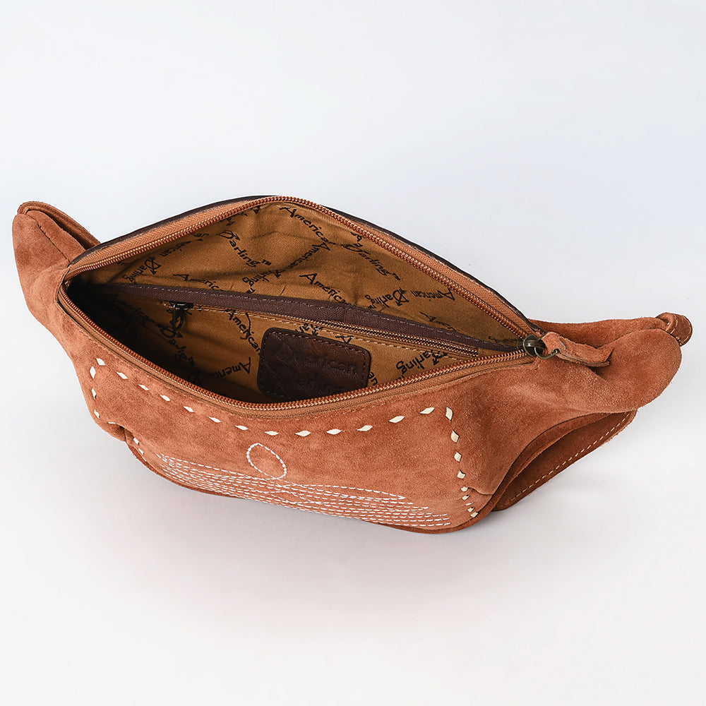 **American Darling ADBG1660 Genuine Western Leather Fanny Pack - Hand Tooled Suede Women's Crossbody Bag for Outdoor, Travel & Festivals**