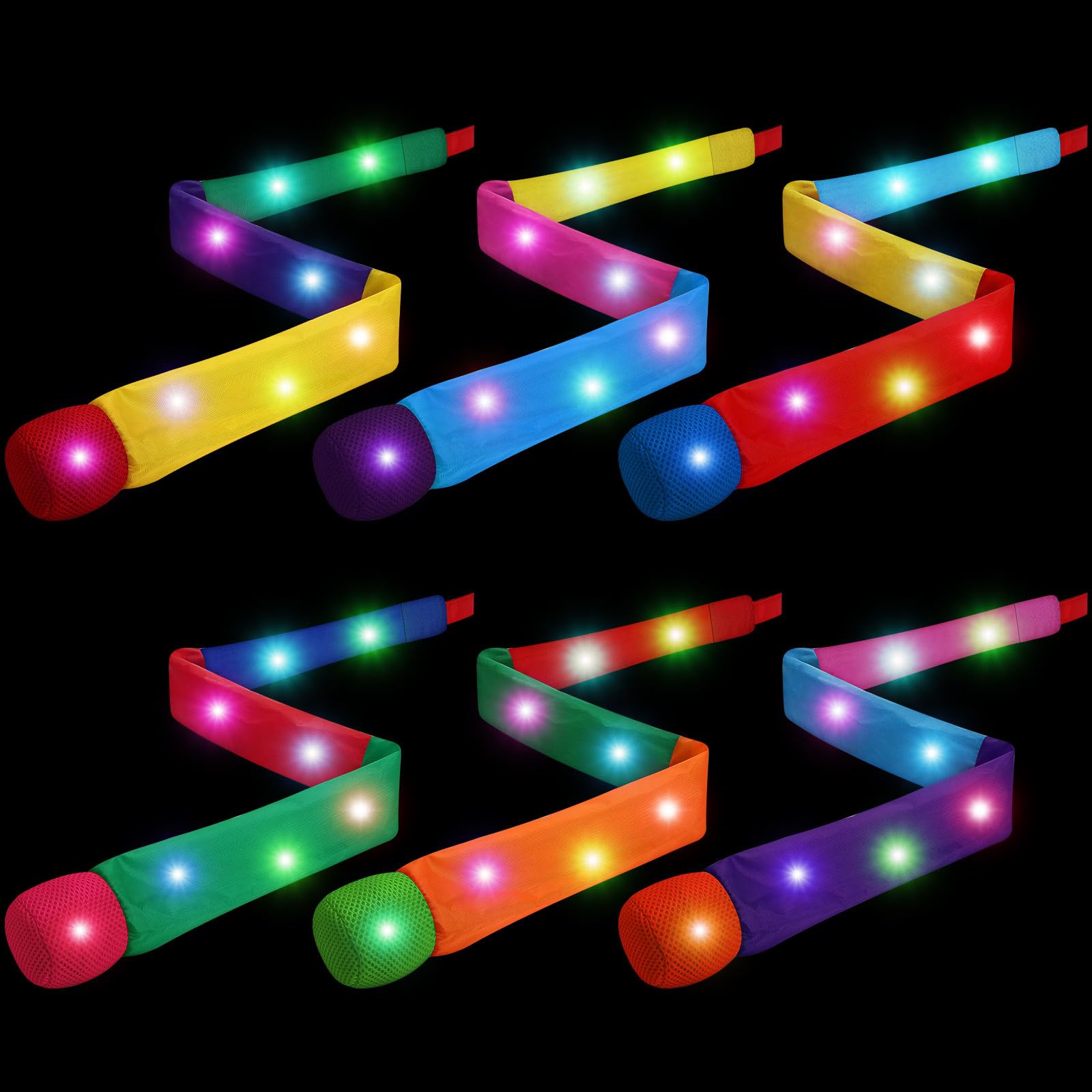 Libima 6-Pack LED Light Up Throw and Catch Ball Set with Rainbow Tails - Soft Glow in The Dark Foam Balls for Outdoor & Indoor Play - Fun Sports Toys for Kids, Adults, Boys & Girls - Perfect for Backyard Games, Night Play, and Family Activities
