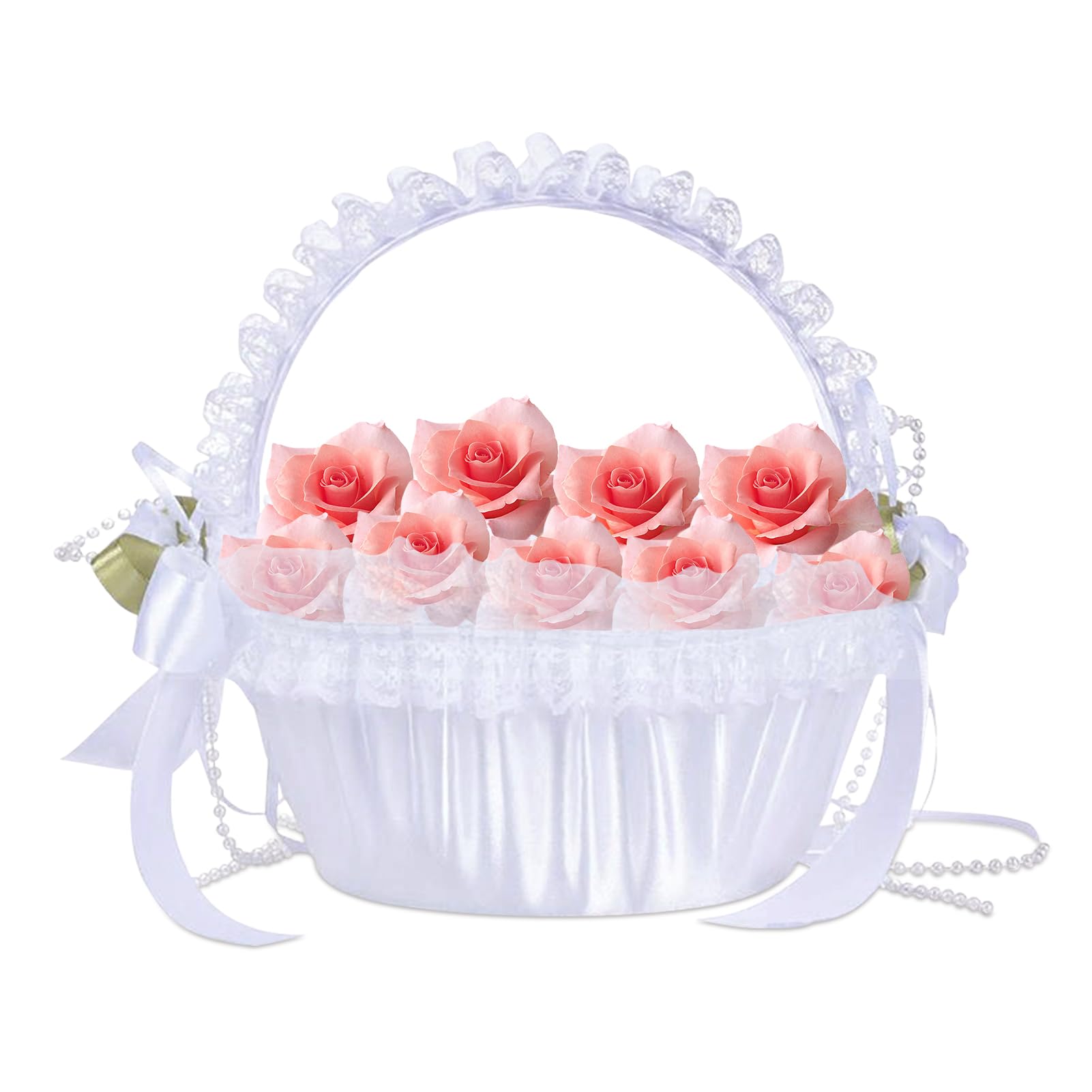 Elegant White Lace Wedding Flower Girl Basket - Ivory Petal Basket with Lace Decoration for Bridal Shower, Church Ceremony & Reception - Perfect for Ring Bearers and Flower Girls