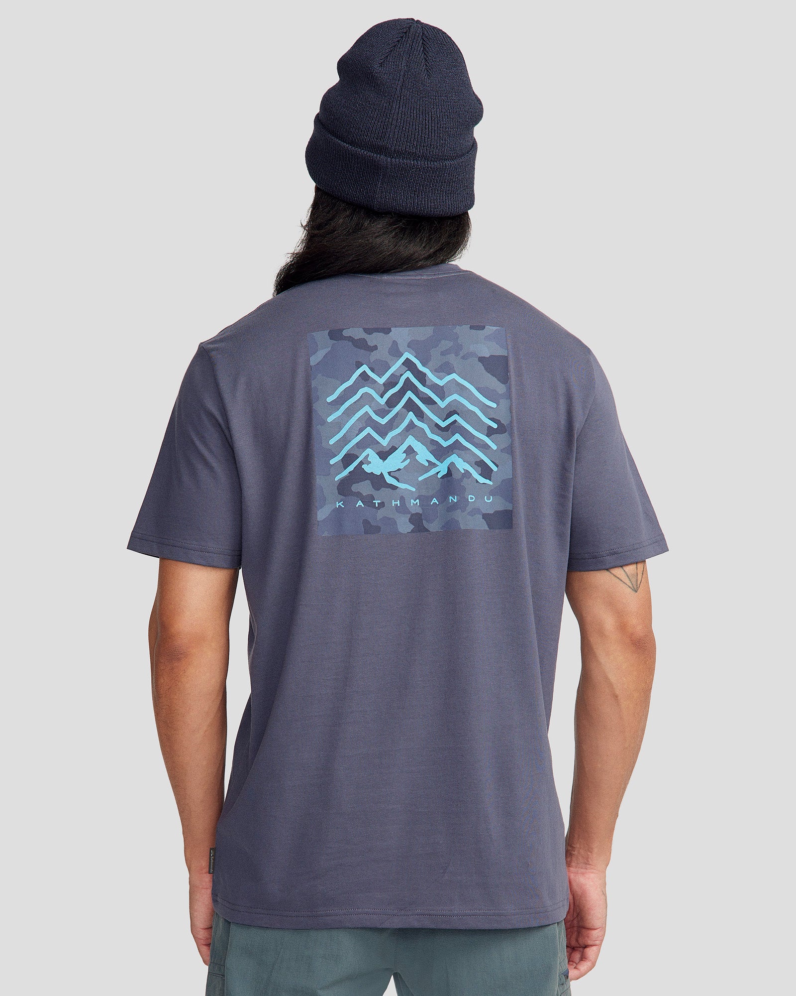 Men's Mountain Camo Organic Cotton T-Shirt - Mid Navy - Comfortable Outdoor Hiking & Casual Wear