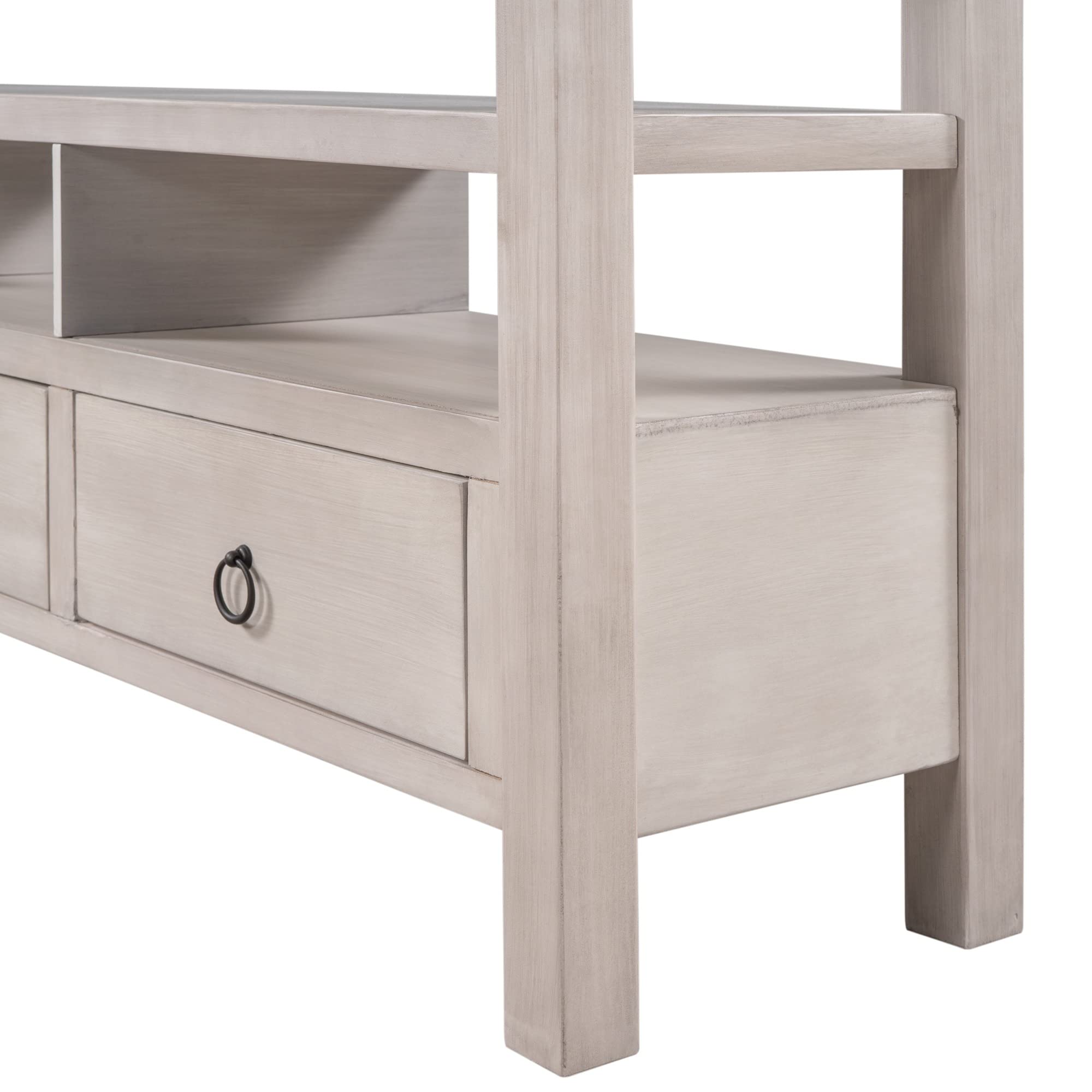 Rustic Solid Wood Console Table with Double-Tier Tabletop & 3 Drawers - Gray Wash Finish for Living Room Entryway, Hallway & Home Decor
