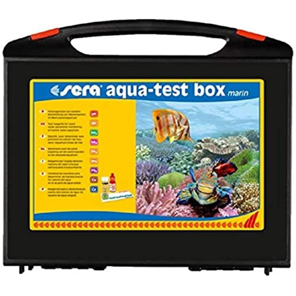 Sera Aqua-Test Box Marine (+ Ca) - Professional Saltwater Aquarium Test Kit for Calcium, pH, Nitrate & More | Perfect for Reef Tanks, Coral Care & Marine Fish Health Monitoring