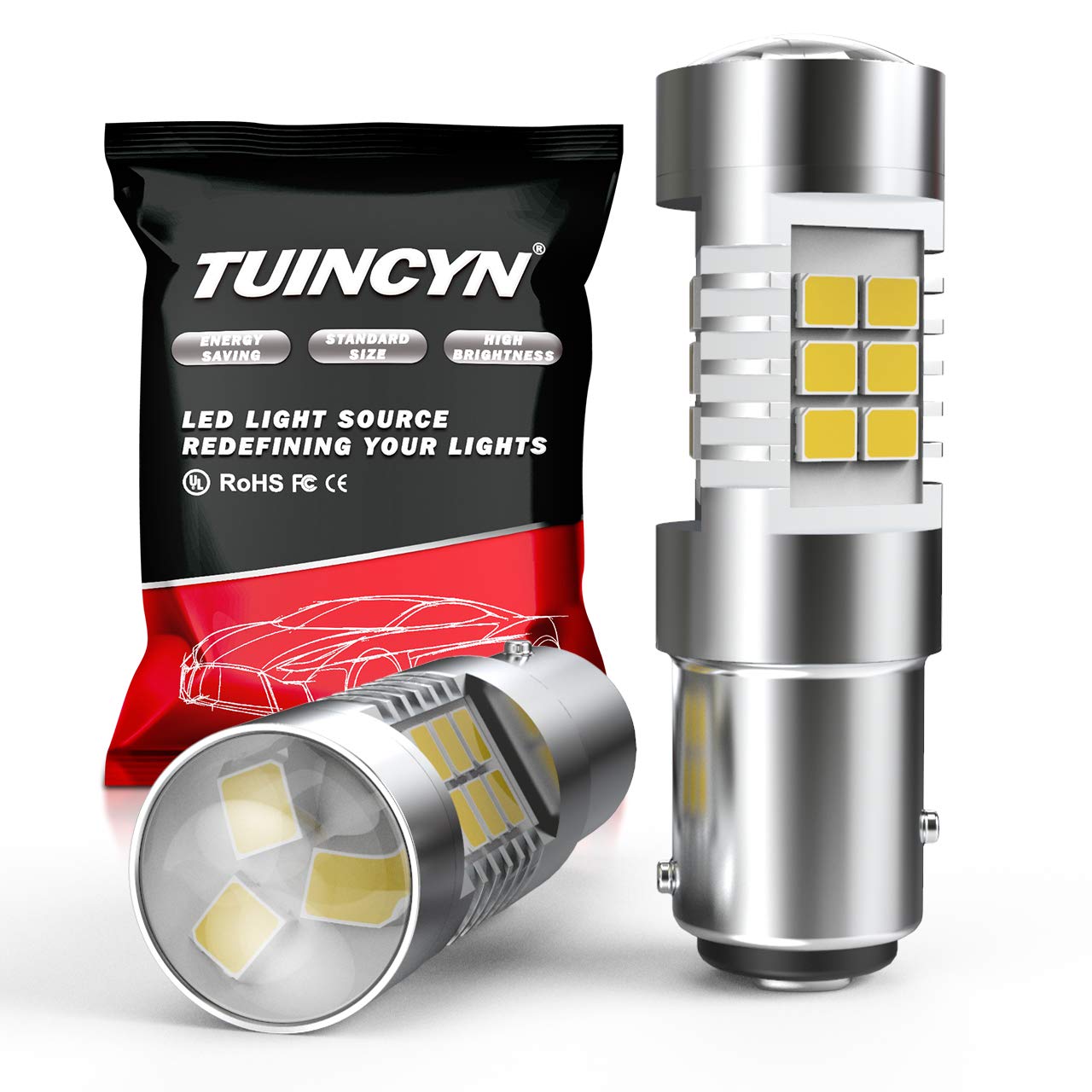 TUINCYN 1157 LED Bulb White - 2057 2357 7528 BAY15D Replacement Bulbs for Tail, Brake, Turn Signal, Reverse & Parking Lights - 12V DC (Pack of 2) - Perfect for Cars, Trucks, SUVs & Motorcycles