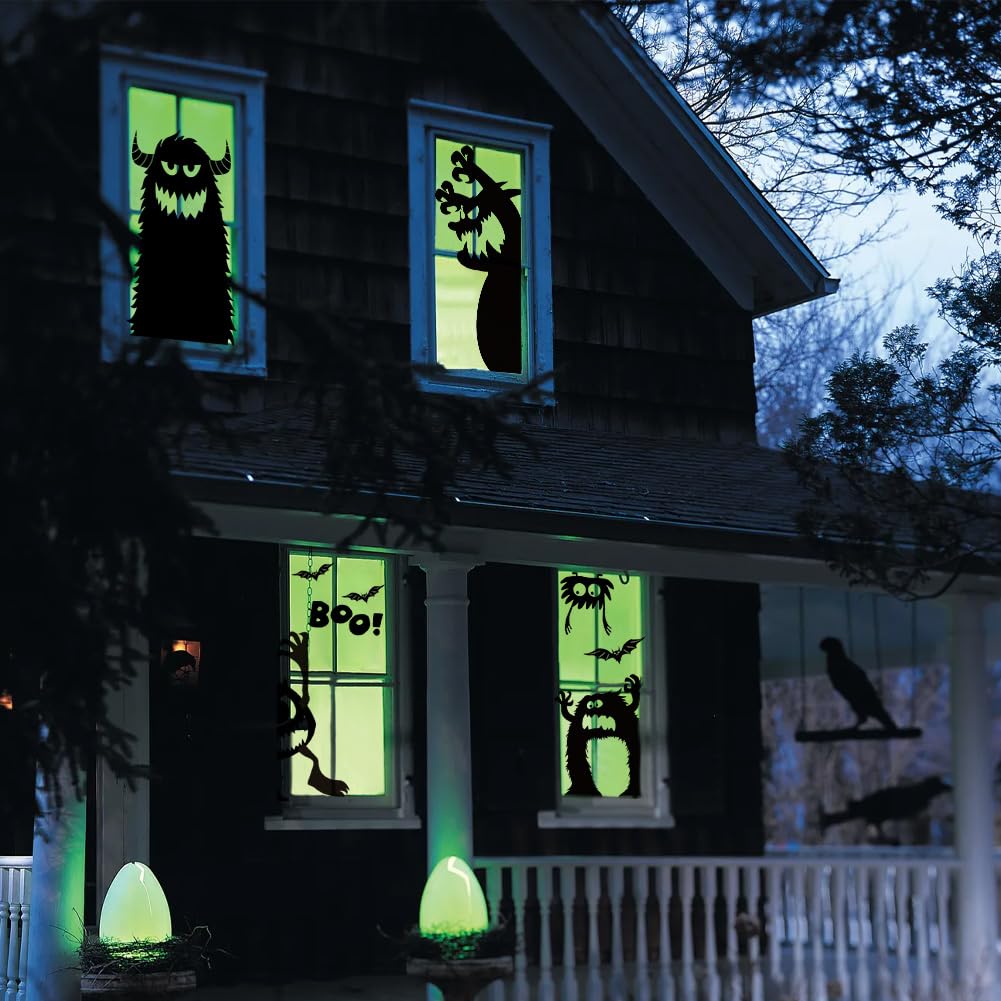 Large Halloween Window Clings - Scary Monster Silhouette Decorations for Windows, Doors & Glass - Giant Halloween Stickers for Spooky Home & Party Decor