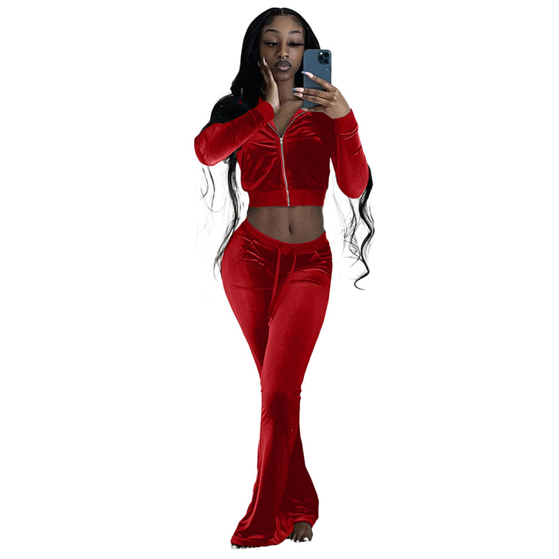 Women's Long Sleeve Crop Top & High Waist Pants Suit Set - Fashionable Workout Outfit for Yoga, Gym & Casual Wear