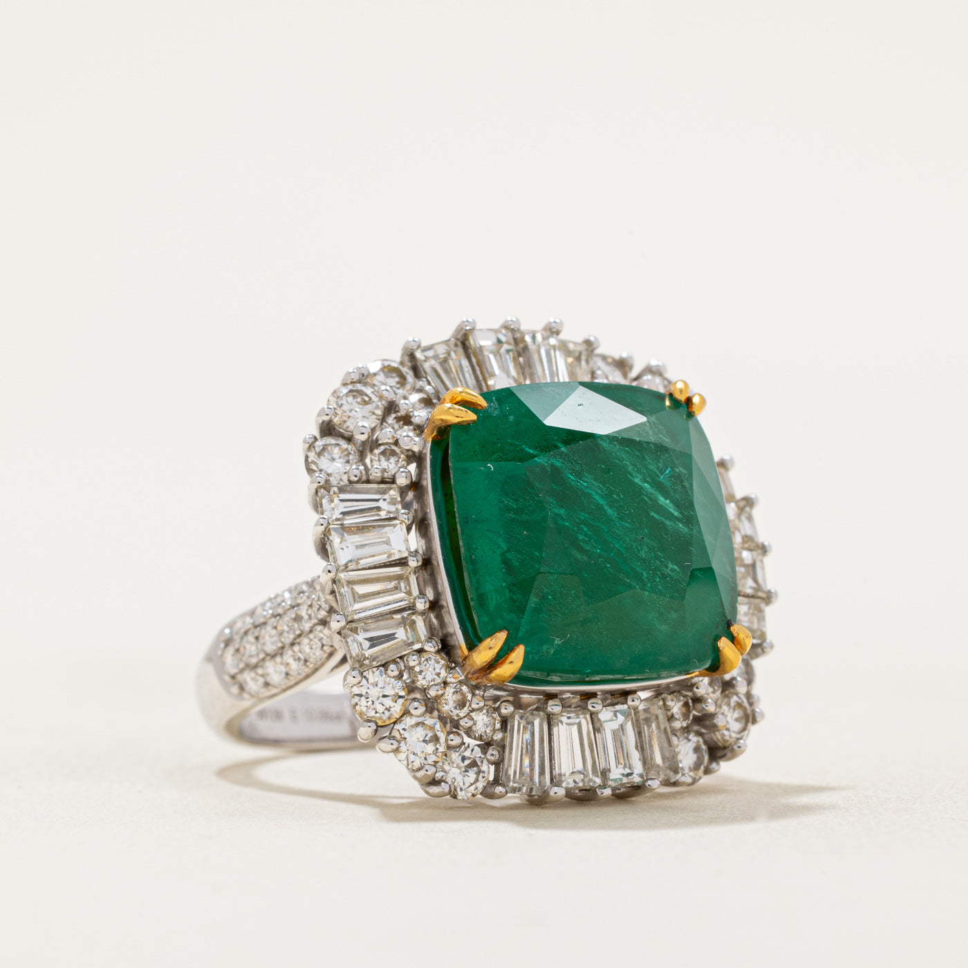 Emerald and Diamond Cocktail Ring - 10.89ct Emerald with 2.03ctw Diamond Accents - Size 7 - Perfect for Evening Parties, Weddings & Special Occasions