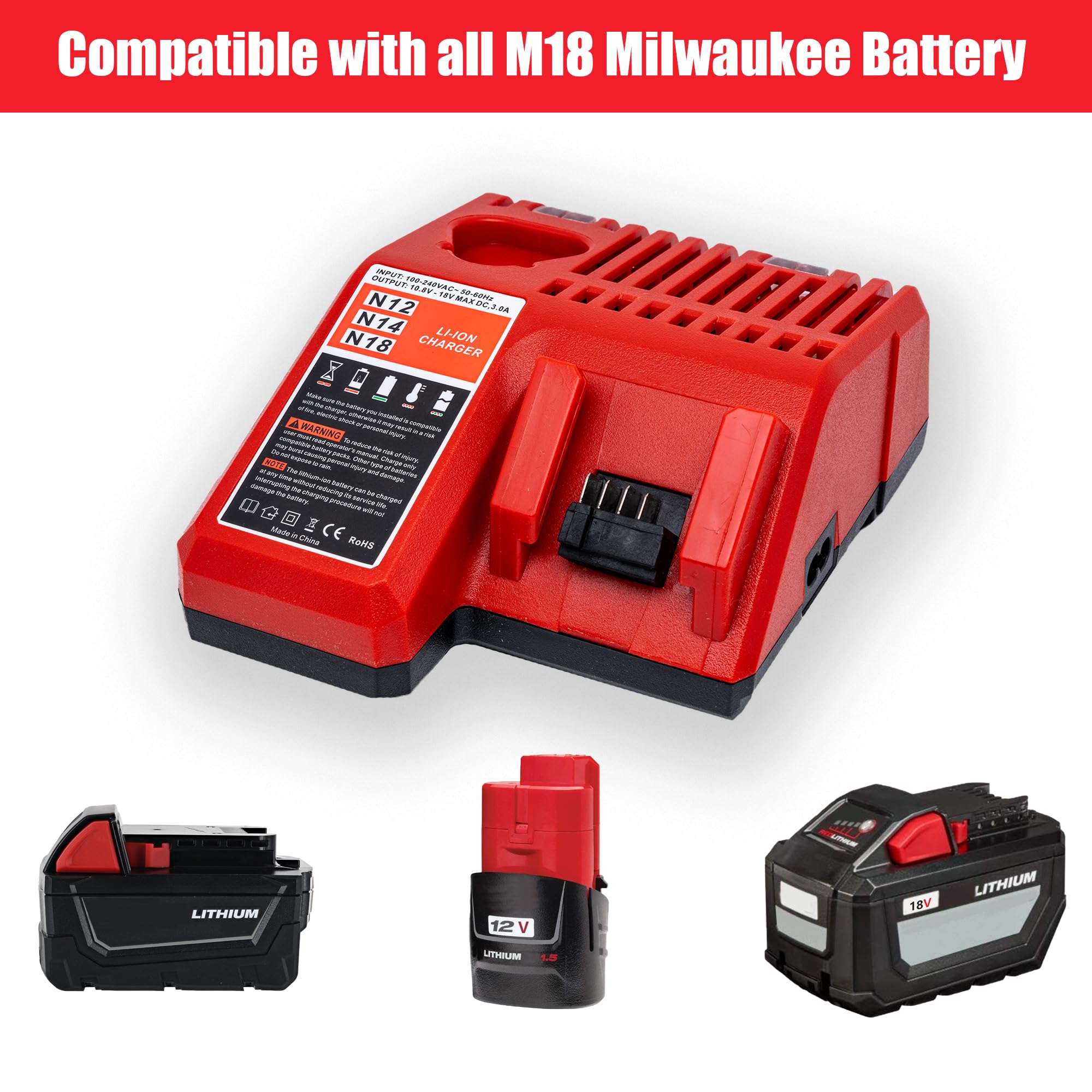 2-Pack Milwaukee M18 Battery Replacement (48-11-1850) - Compatible with All Milwaukee 18V Cordless Power Tools - Perfect for Drills, Saws & Outdoor Power Equipment