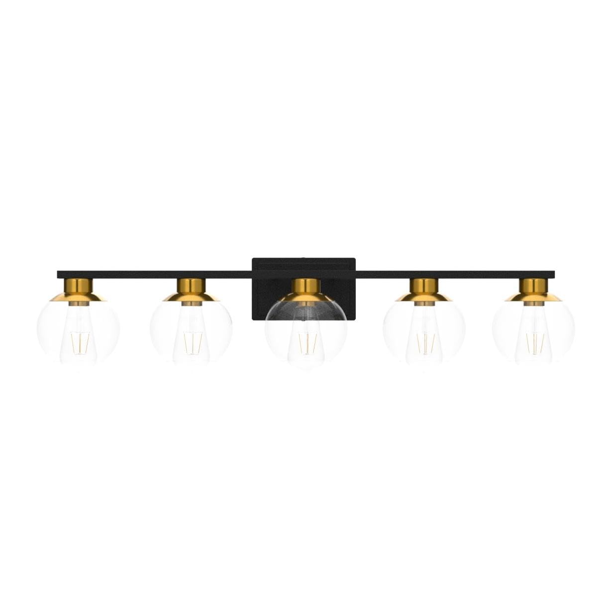 PAZALA Black Gold 5-Light Bathroom Vanity Light Fixture - Modern Wall Sconce with Globe Glass Shade, E26 Base - Perfect for Bathroom Mirror, Bedroom Dresser, Hallway & Living Room Wall Lighting - Elegant Home Decor for Modern Interiors