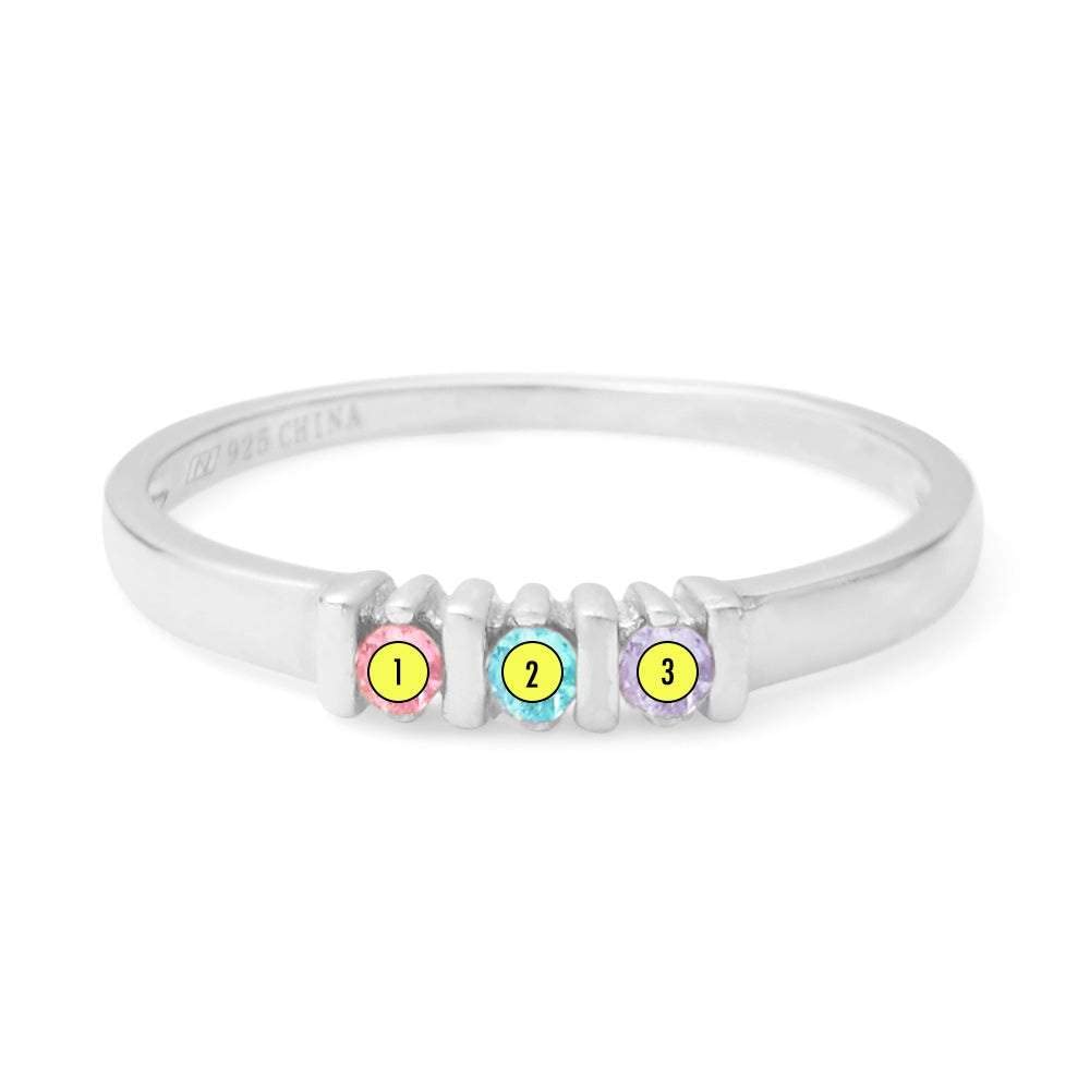 EVE'S ADDICTION Sterling Silver 3-Stone Birthstone Ring for Mom - Personalized Mother's Jewelry Gift - Perfect for Birthdays, Anniversaries & Mother's Day