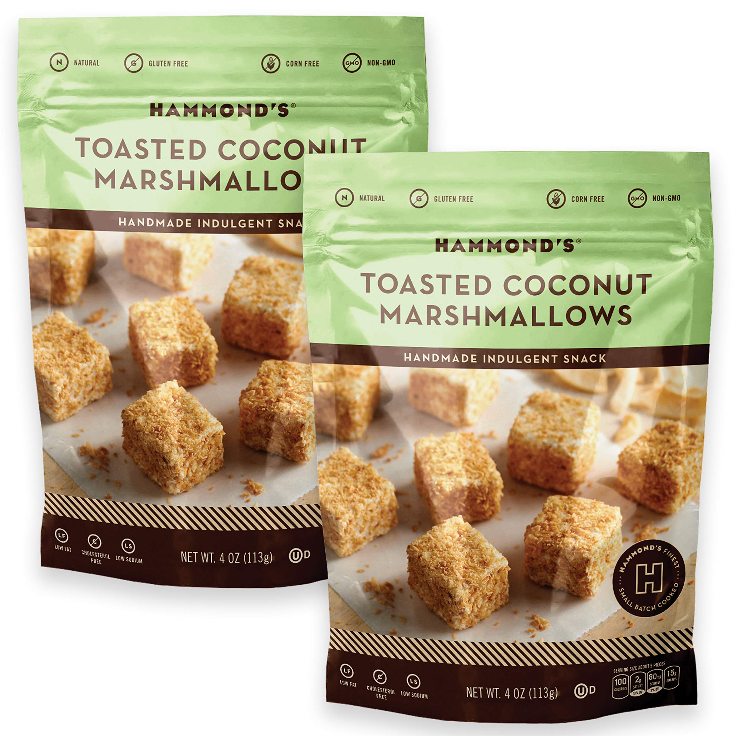Hammond’s Candies Gourmet Toasted Coconut Marshmallows - Gluten Free, Kosher, Handcrafted in USA - 2 Pack for Snacking, Hot Chocolate, S'mores & Baking - Perfect for Camping, Parties & Desserts