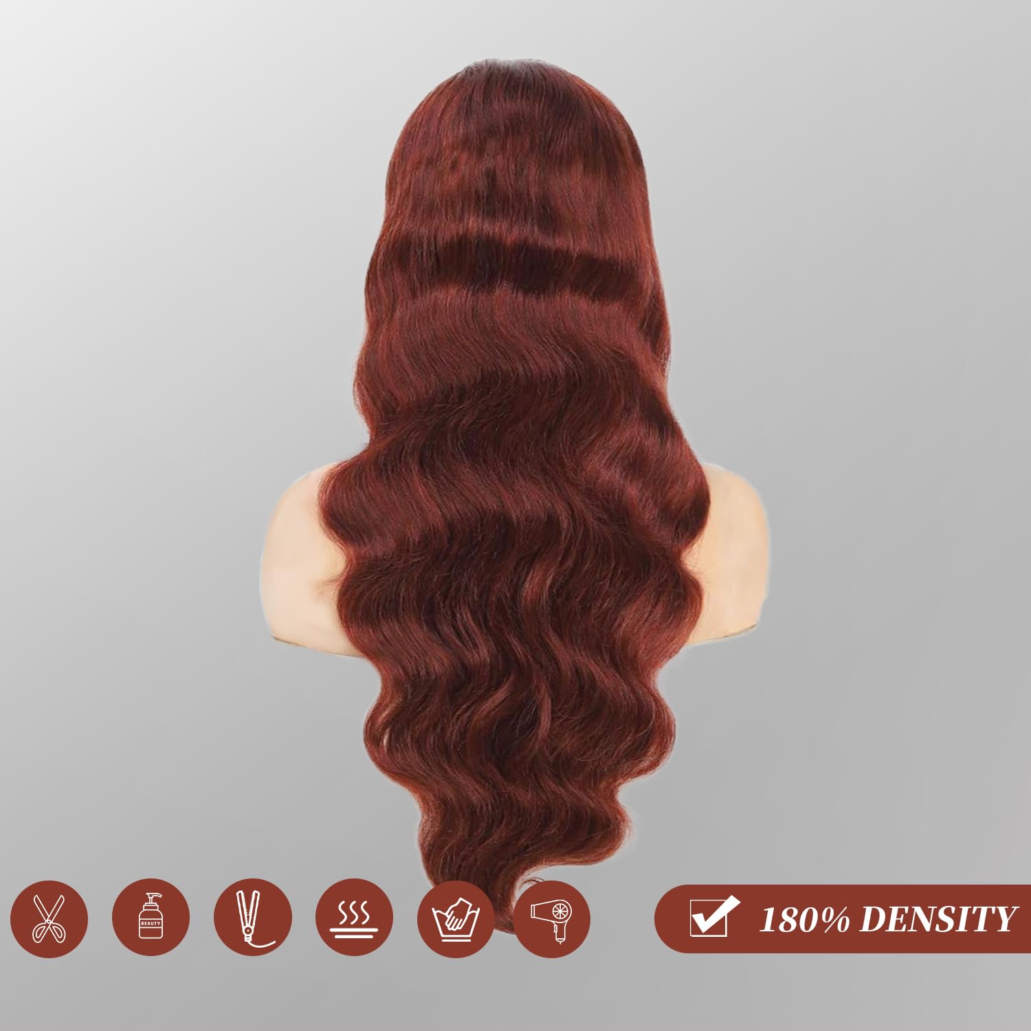 13x4 HD Transparent Lace Front Wig 180% Density - Reddish Brown Body Wave Human Hair Wig with Baby Hair | Auburn Copper Glueless Lace Frontal Wig for Women (28 Inch) | Perfect for Cosplay, Daily Wear & Special Occasions