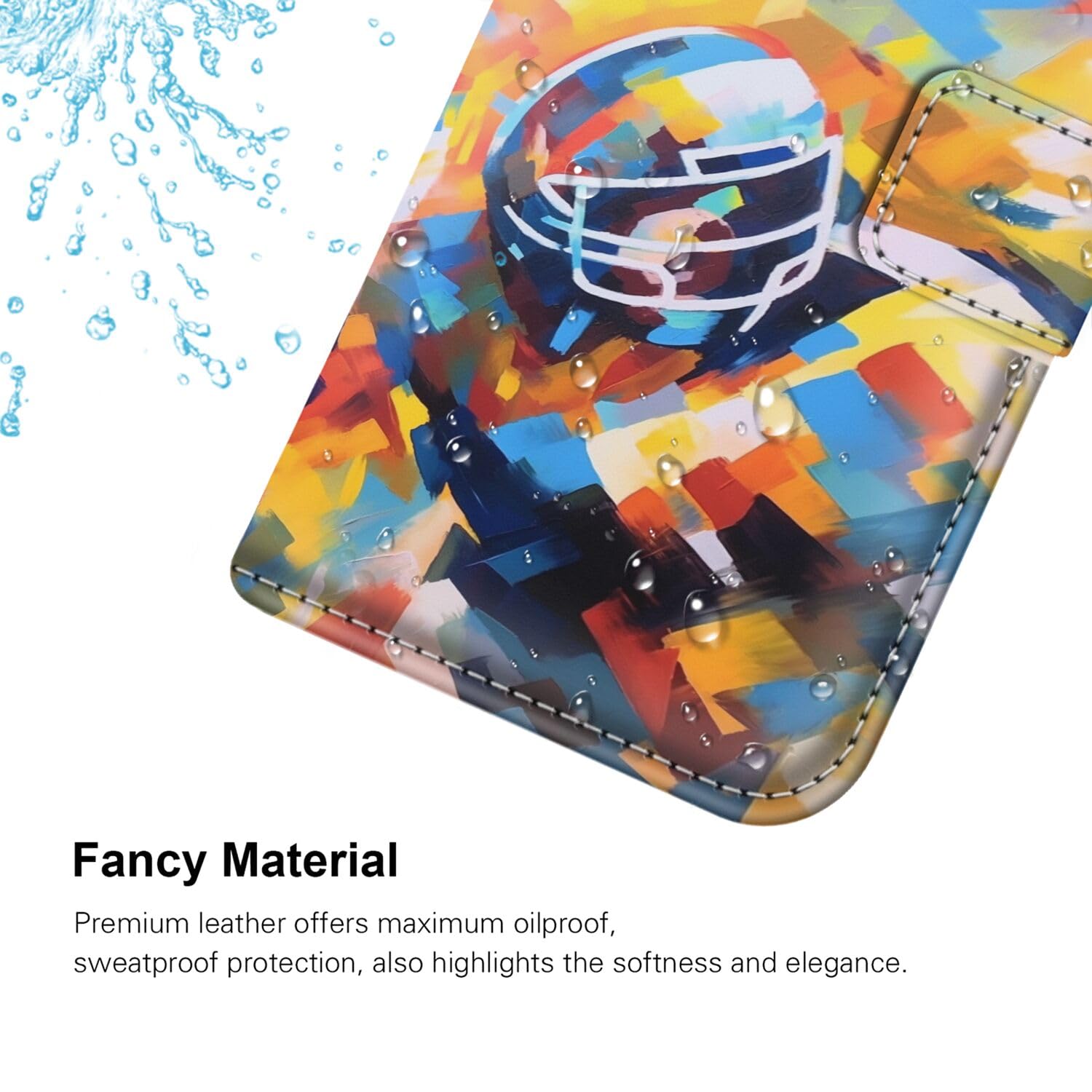 Premium PU Leather Wallet Case for Samsung Galaxy M21S - American Football Rugby Design with Card Slots & Magnetic Stand | Shockproof Protective Phone Cover with Wrist Strap | Perfect for Sports Fans, Travel & Everyday Use