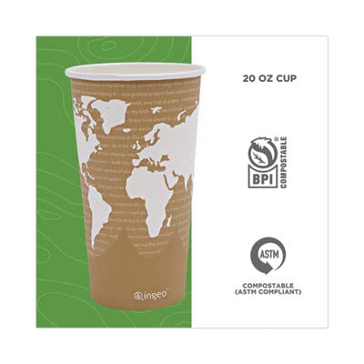 Eco-Products® World Art™ 12oz Compostable Hot Cups (Pack of 20) - Biodegradable Coffee Cups for Office, Cafes & Home Use - Perfect for Tea, Hot Chocolate & Coffee