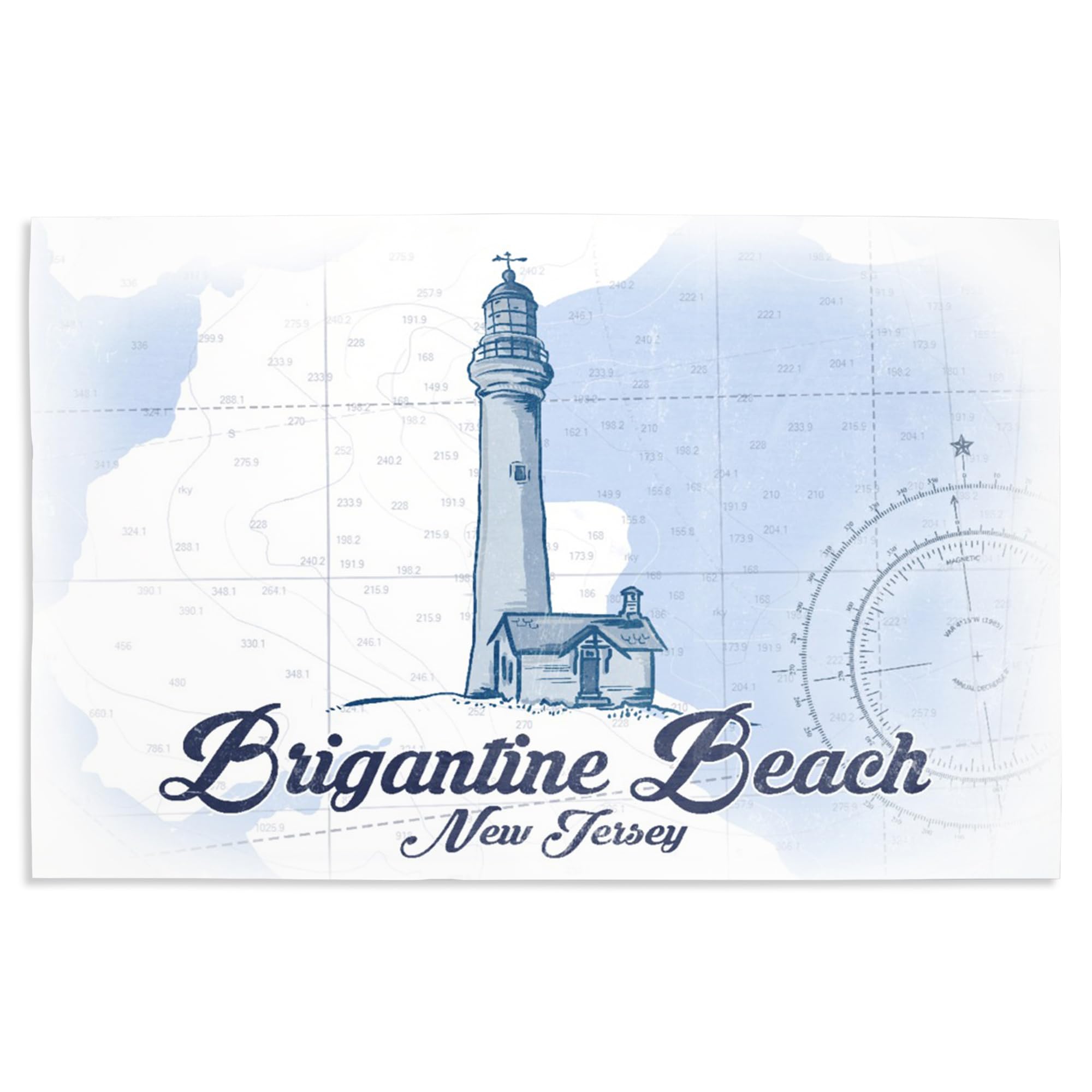 Lantern Press 16x24 Inch Giclee Art Print - Brigantine Beach New Jersey Coastal Scene with Blue Beach Chairs & Umbrella | Wall Decor for Living Room, Bedroom or Office | Coastal Home Decor & Beach House Art