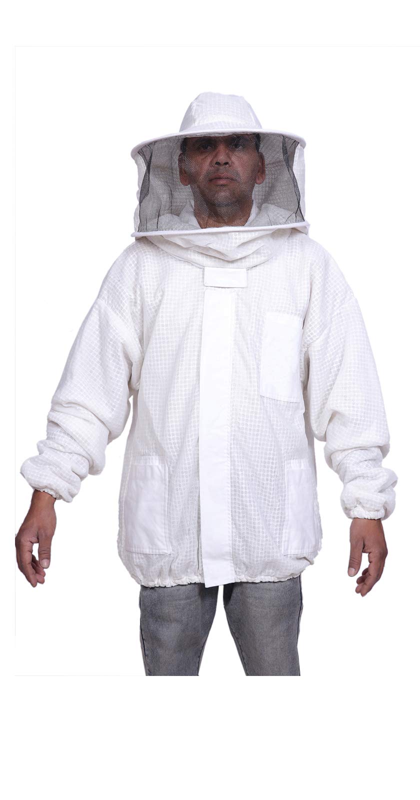 3-Layer Mesh Ventilated Beekeeping Jacket with Round Hood - Ultra Breathable Beekeeper Suit for Hot Weather Beekeeping & Honey Harvesting (Size L)