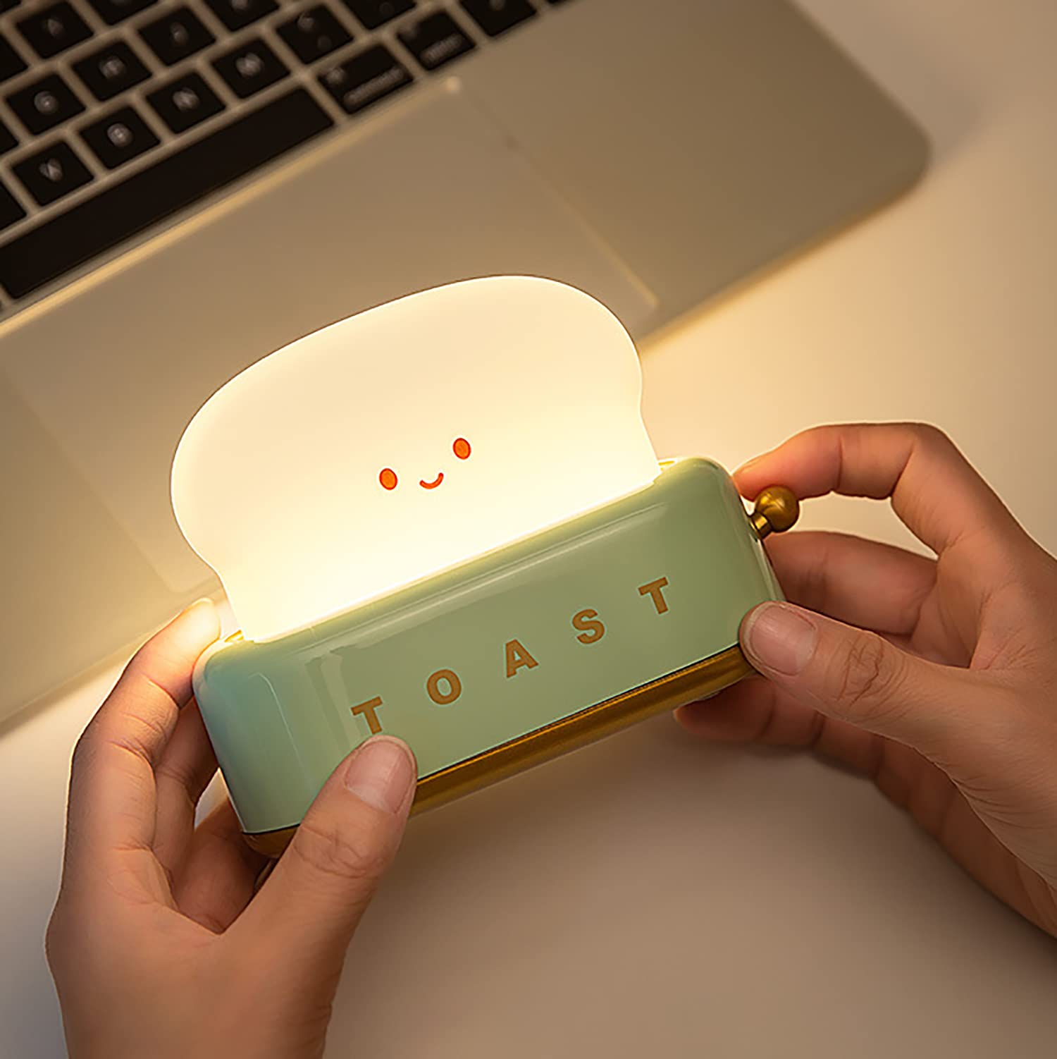 AMZSTAR Dimmable LED Toast Bread Night Light - Rechargeable Desk Lamp with Timer, Cute Desk Decor for Kids Girls Teens (Green) | Perfect for Bedroom, Nursery, Christmas Gifts & Home Office Lighting