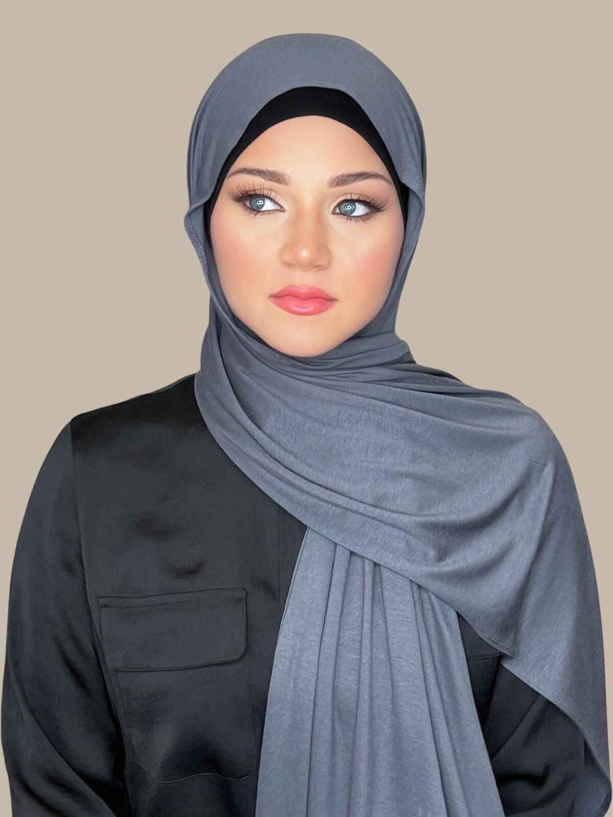 Classic Jersey Hijab Scarf - Soft & Breathable Charcoal Gray Muslim Headscarf for Women - Perfect for Daily Wear, Prayer, and Modest Fashion