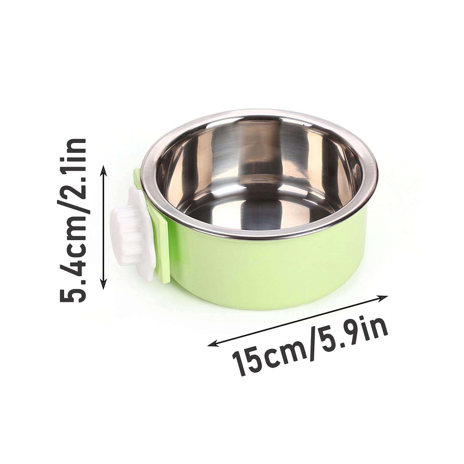 Kathson Removable Stainless Steel Hanging Pet Bowl - 2 Pack Green & Pink Cage Feeder for Dogs, Cats, Puppies, Birds, Rats & Guinea Pigs | Perfect for Kennels, Cages & Outdoor Use